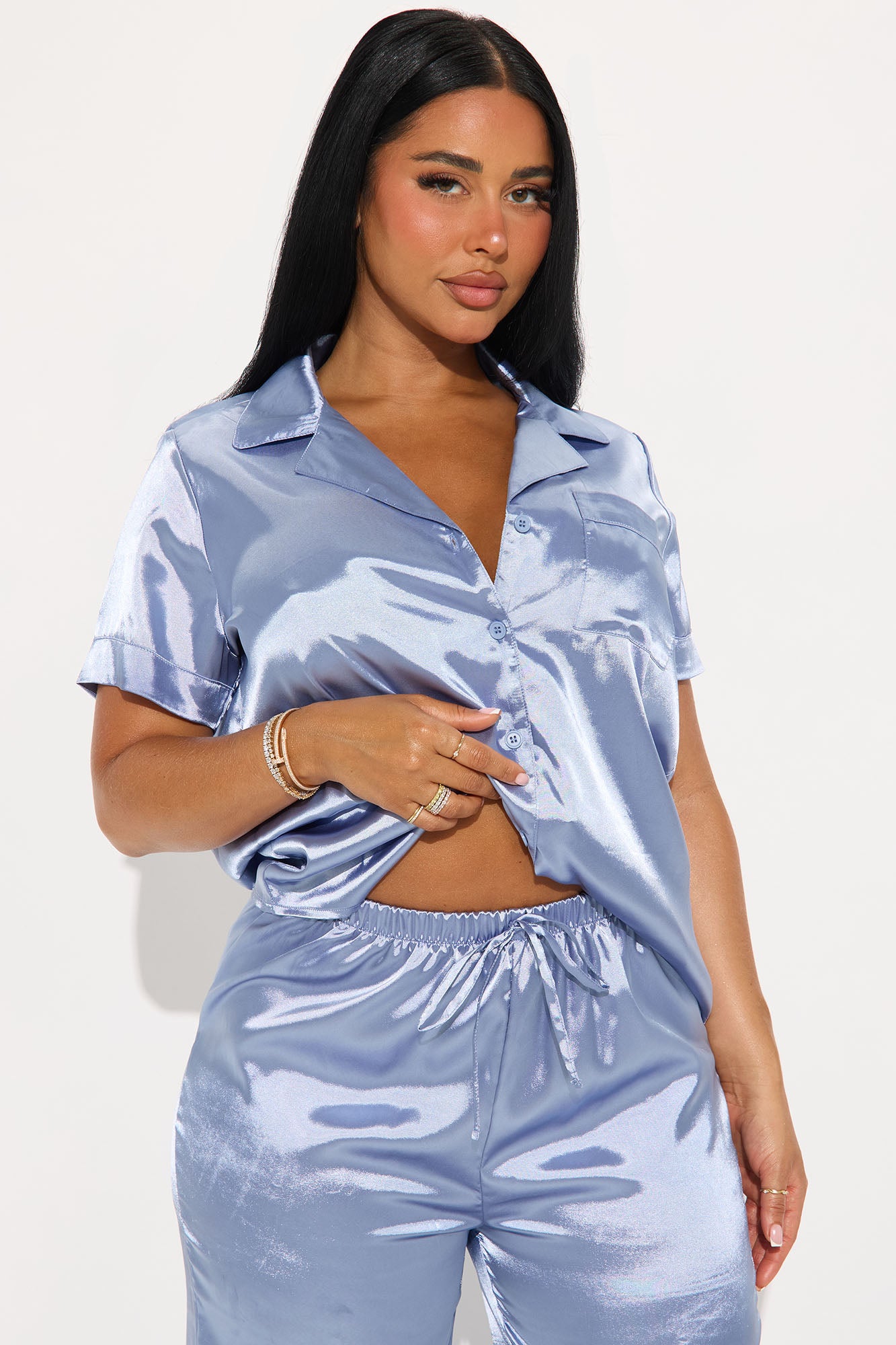 Pillow Fight Satin PJ Pants Set - Light Blue