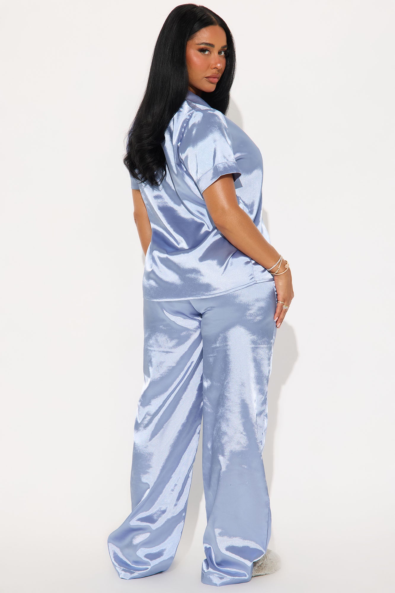Pillow Fight Satin PJ Pants Set - Light Blue