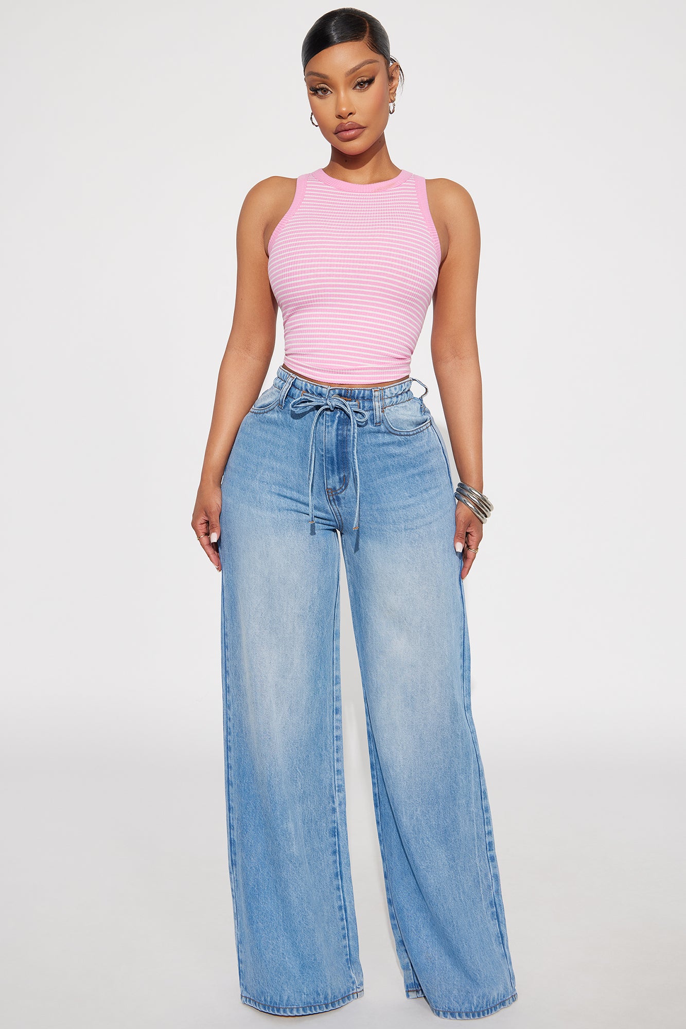 Taryn Striped Rib Tank Top - Pink/combo