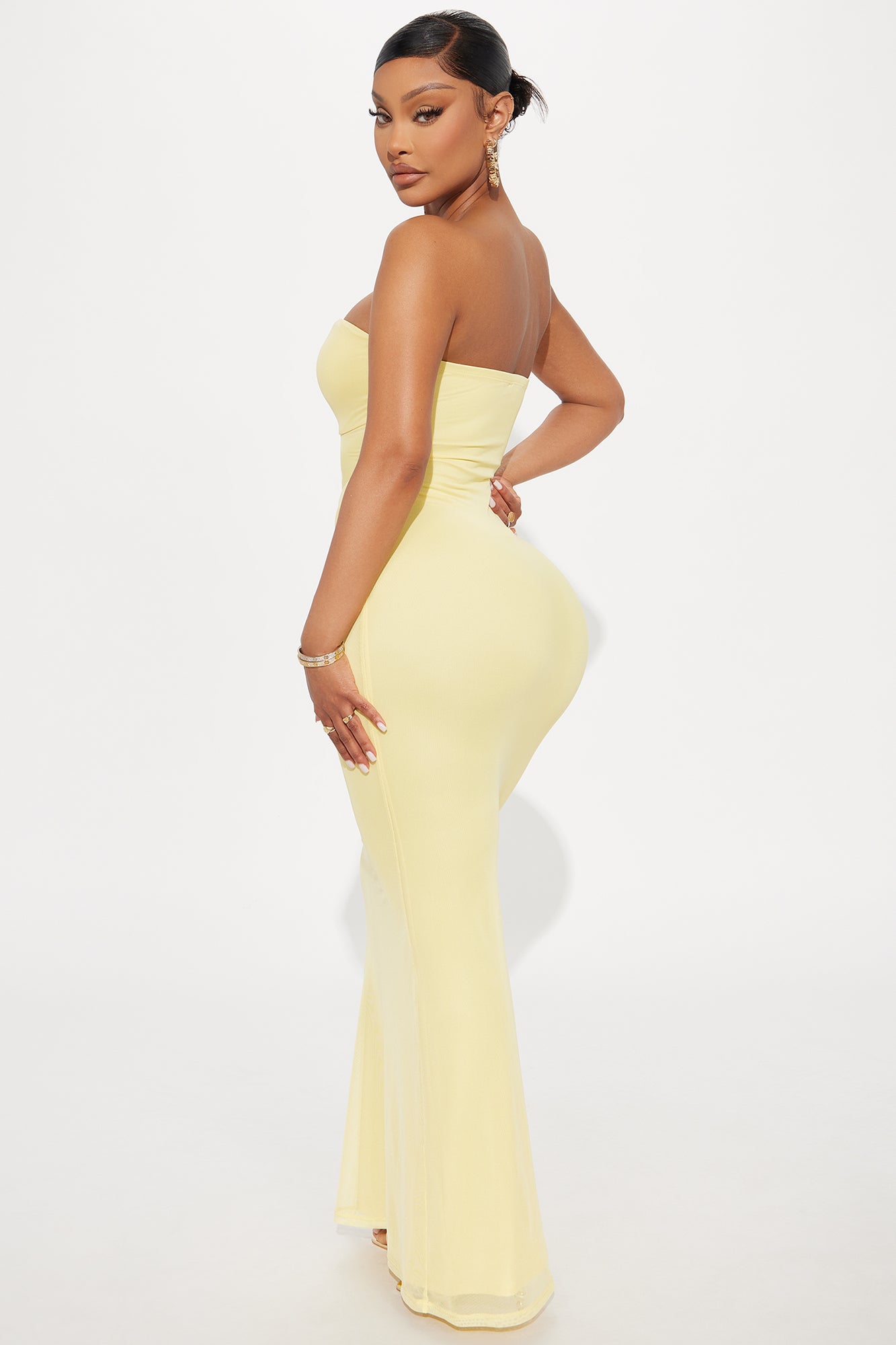 Sweet Talk Strapless Mesh Maxi Dress - Yellow
