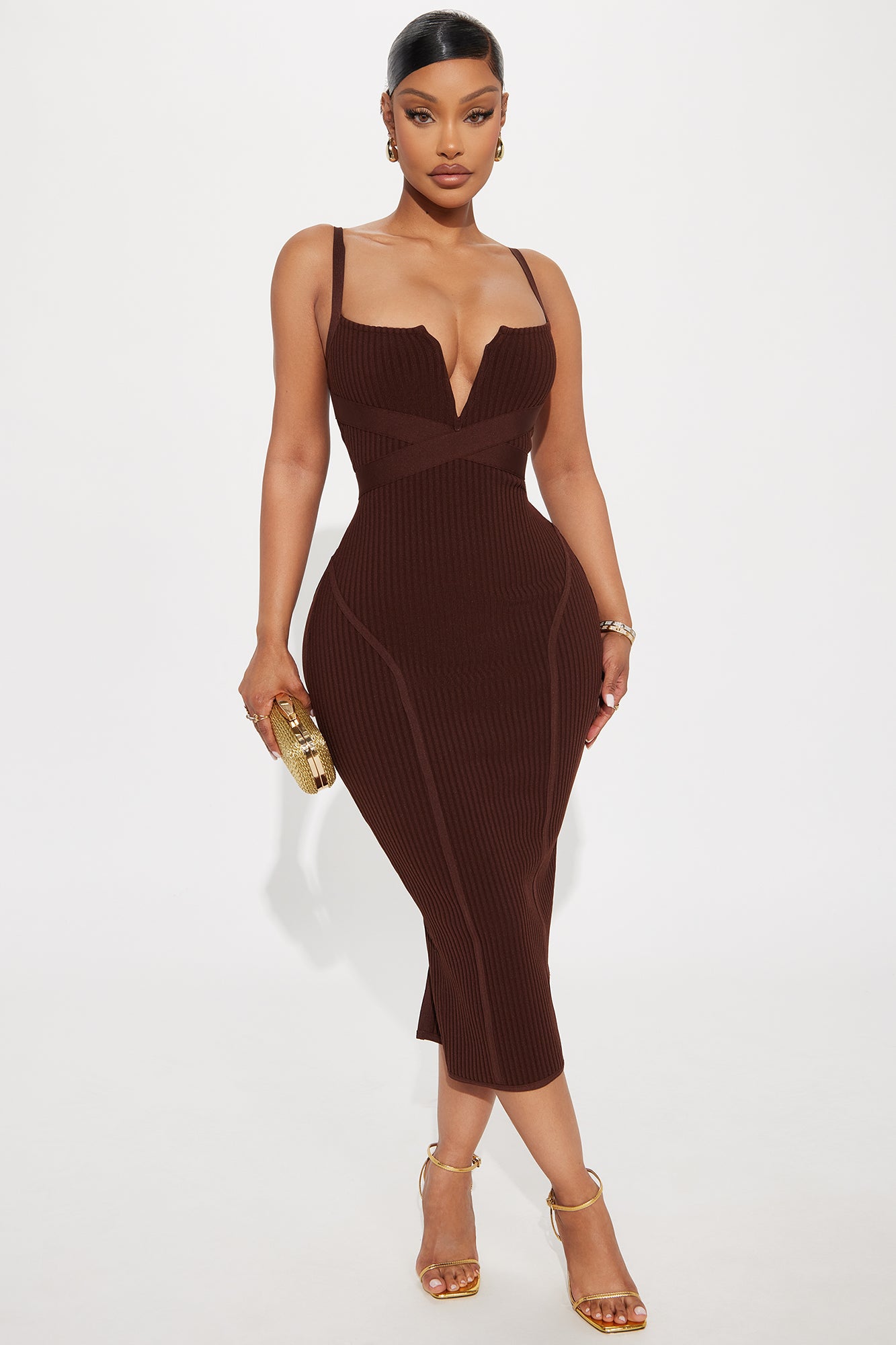 Misty Bandage Midi Dress - Chocolate