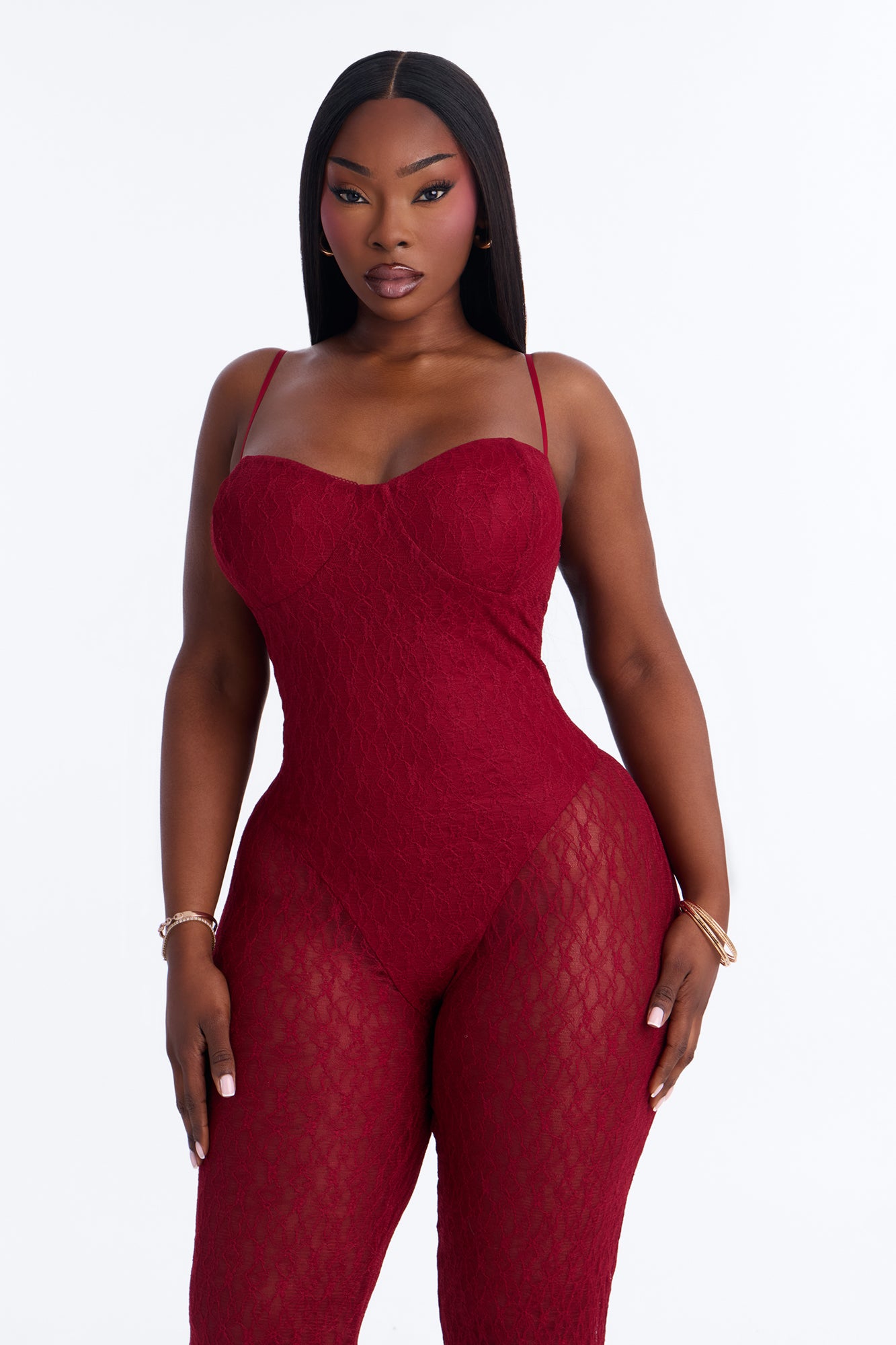 Give Me A Sign Lace Jumpsuit - Wine