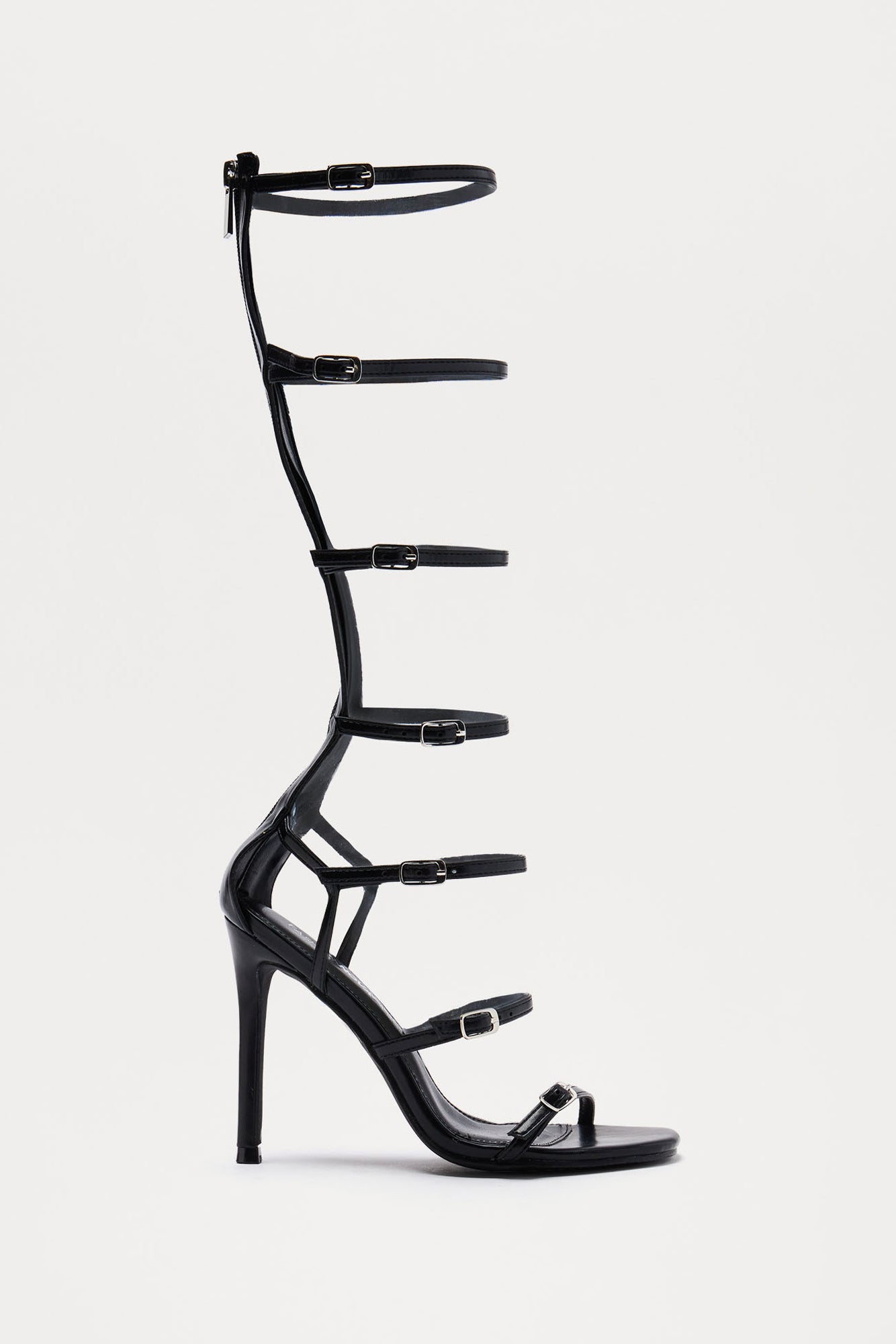 Mojito Buckle Knee High Heels - Black