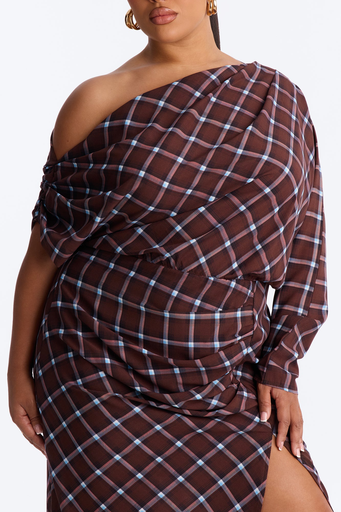 Madeline Plaid Chiffon Maxi Dress - Brown/combo