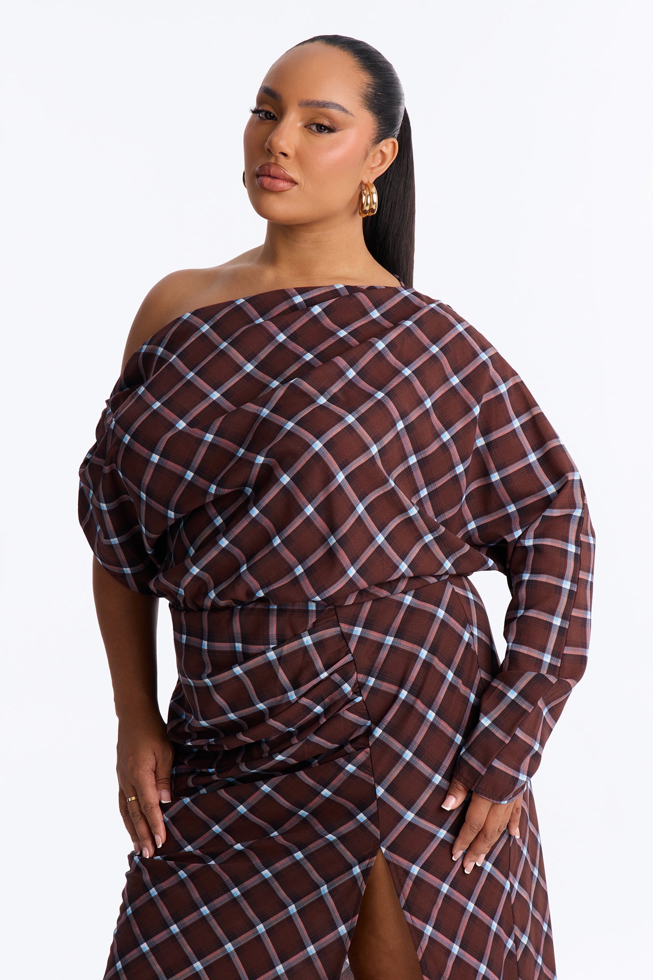 Madeline Plaid Chiffon Maxi Dress - Brown/combo