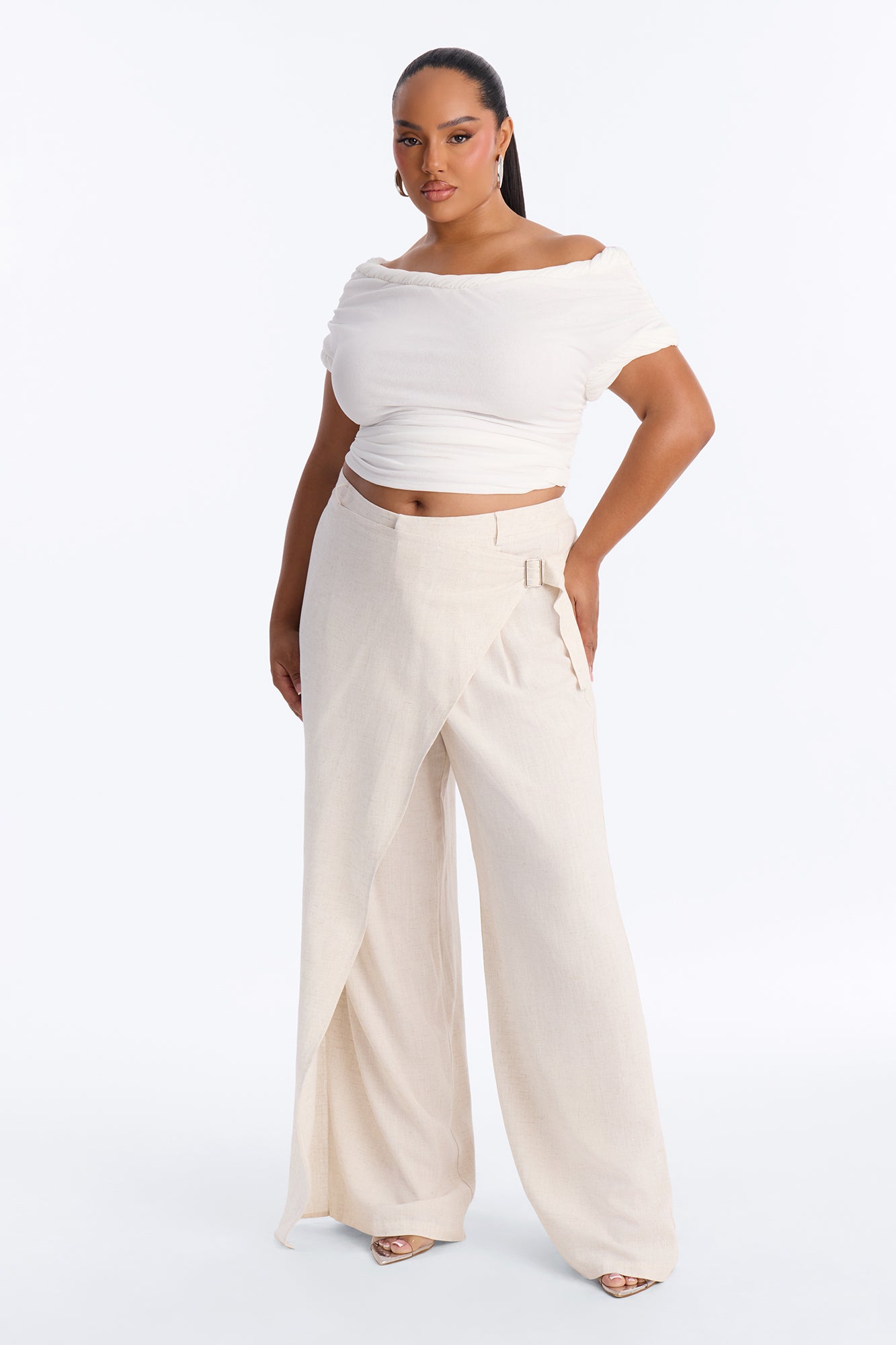 Tailored Touch Wrap Front Linen Trouser - Natural