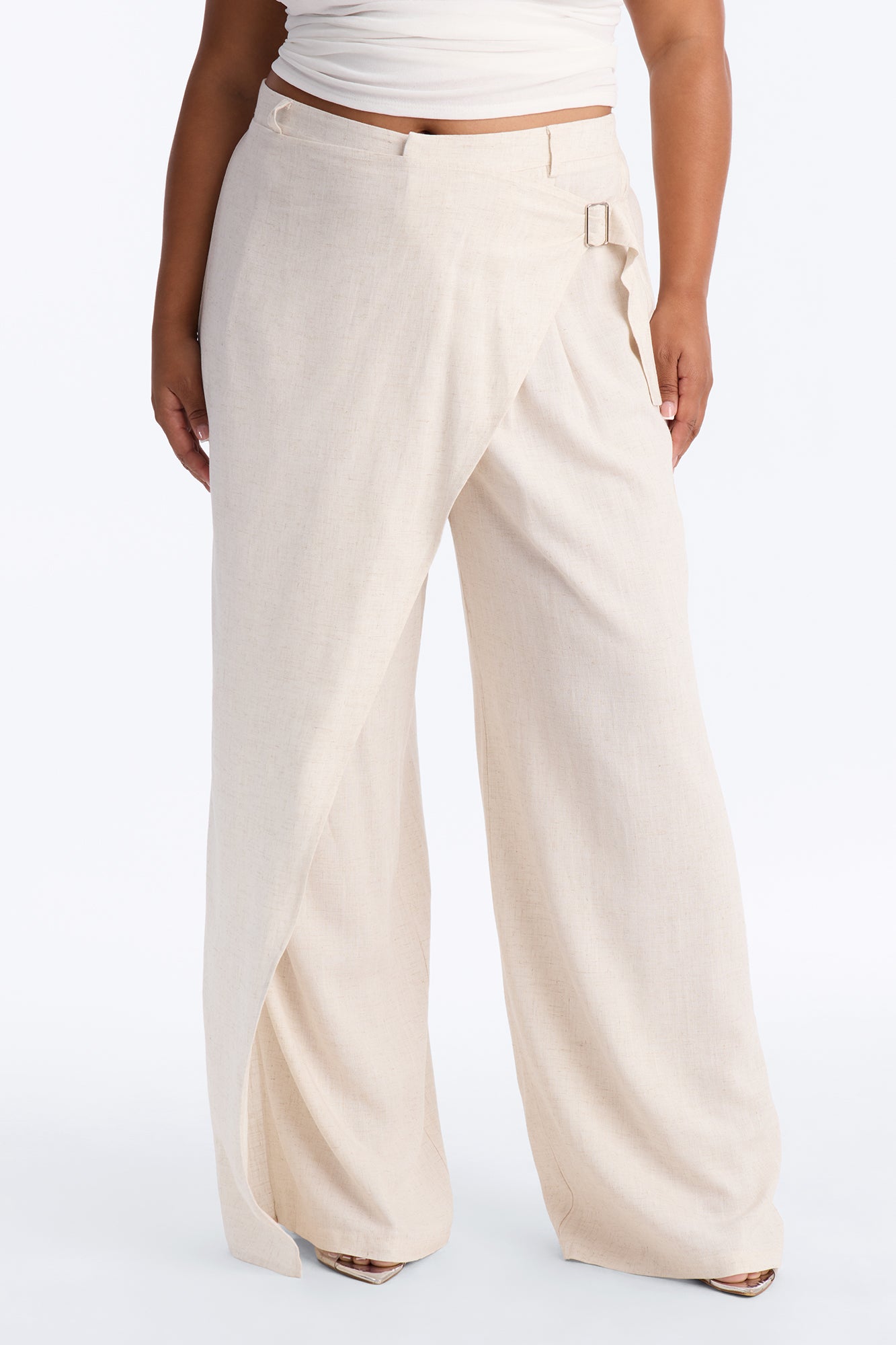 Tailored Touch Wrap Front Linen Trouser - Natural