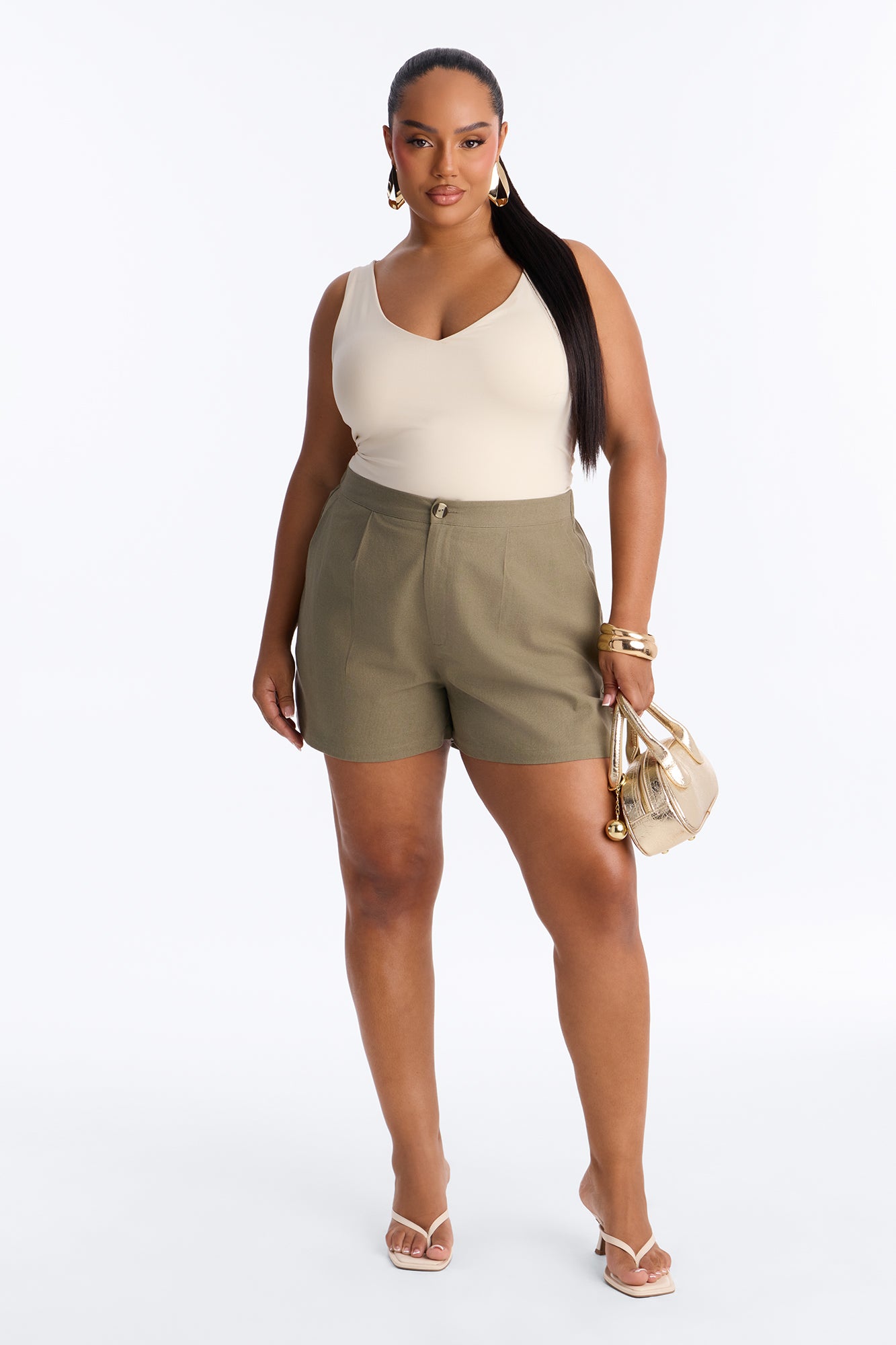 Katie Linen Trouser Short - Olive