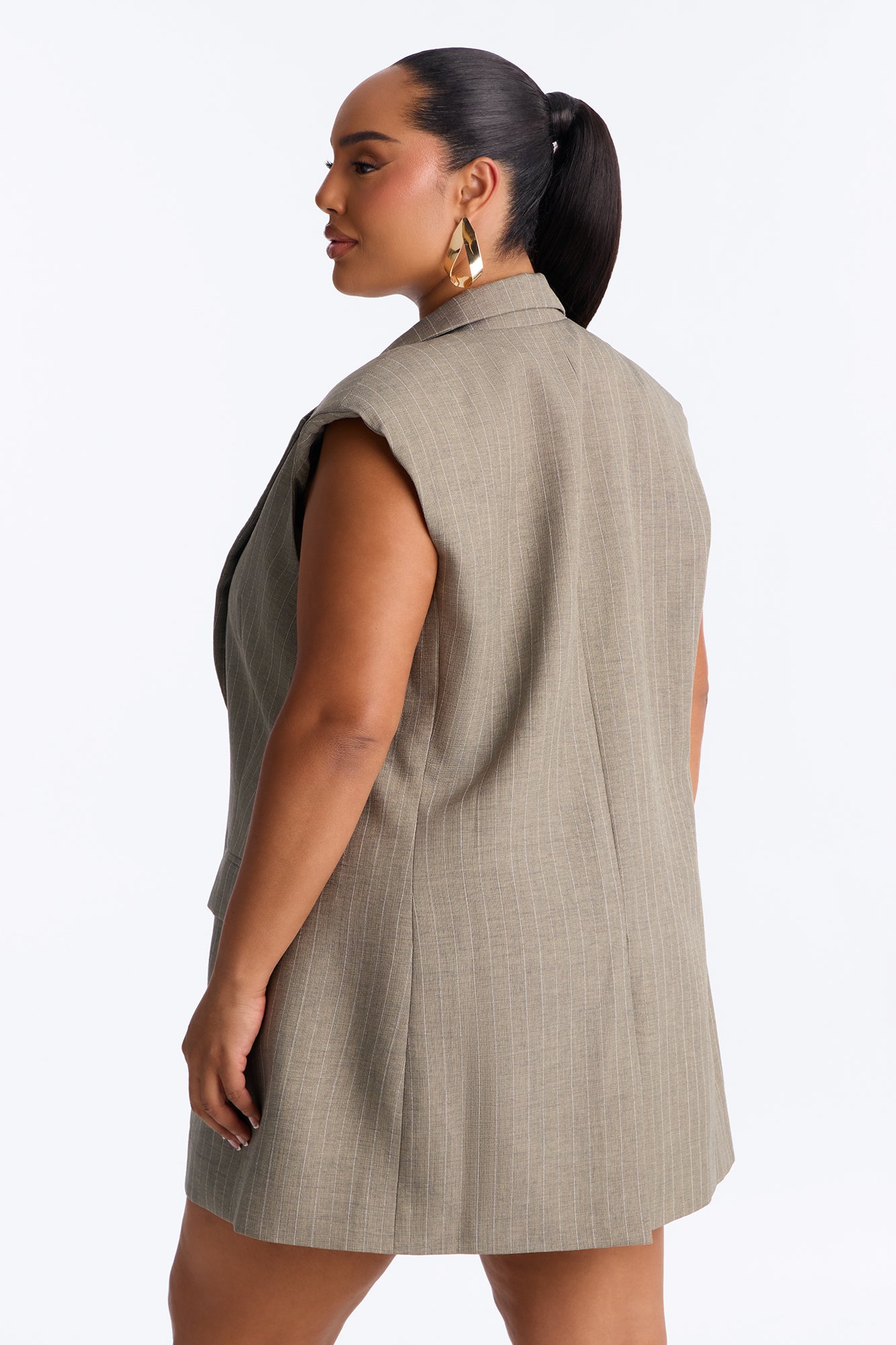 Cameron Pinstripe Vest Short Set - Olive