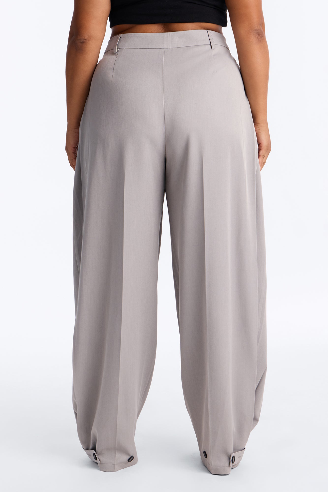 Kate Side Pleated Button Cuff Trouser - Light Grey