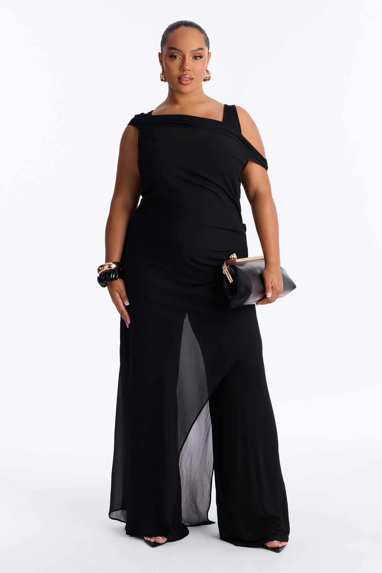 Brena 2 Piece Sheer Draped Jumpsuit - Black
