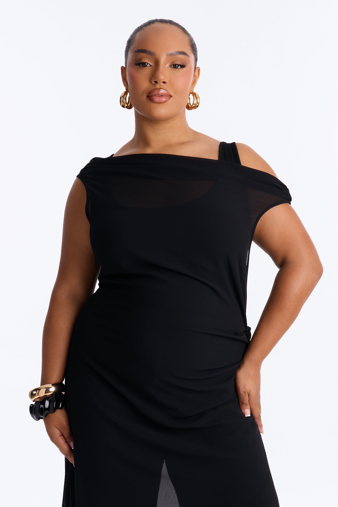 Brena 2 Piece Sheer Draped Jumpsuit - Black