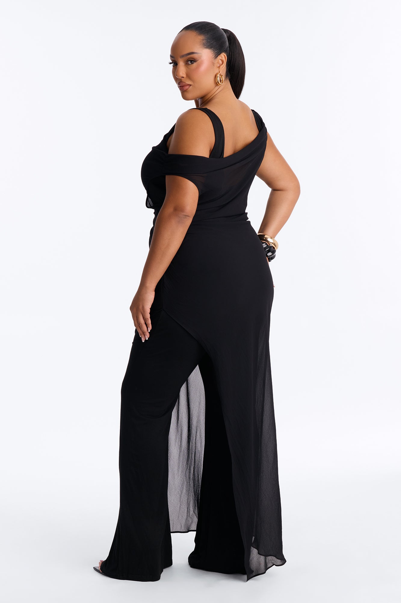 Brena 2 Piece Sheer Draped Jumpsuit - Black