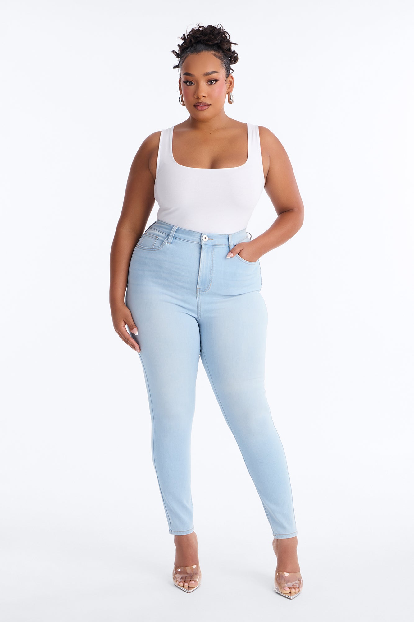 Jolie Square Neck Basic Tank - White