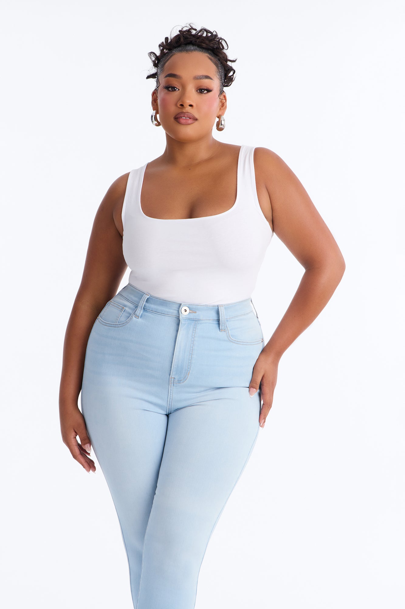 Jolie Square Neck Basic Tank - White