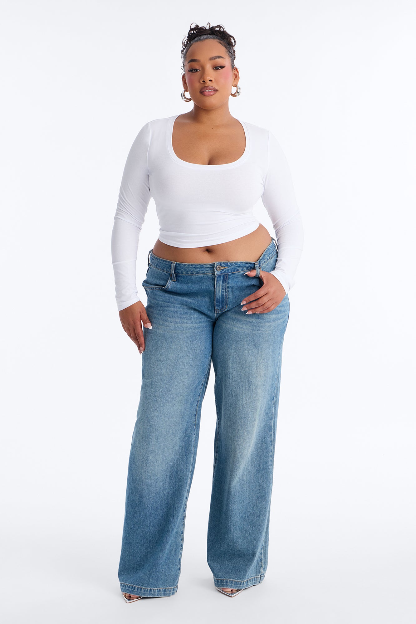 Diana Long Sleeve Scoop Neck Baby Tee - White
