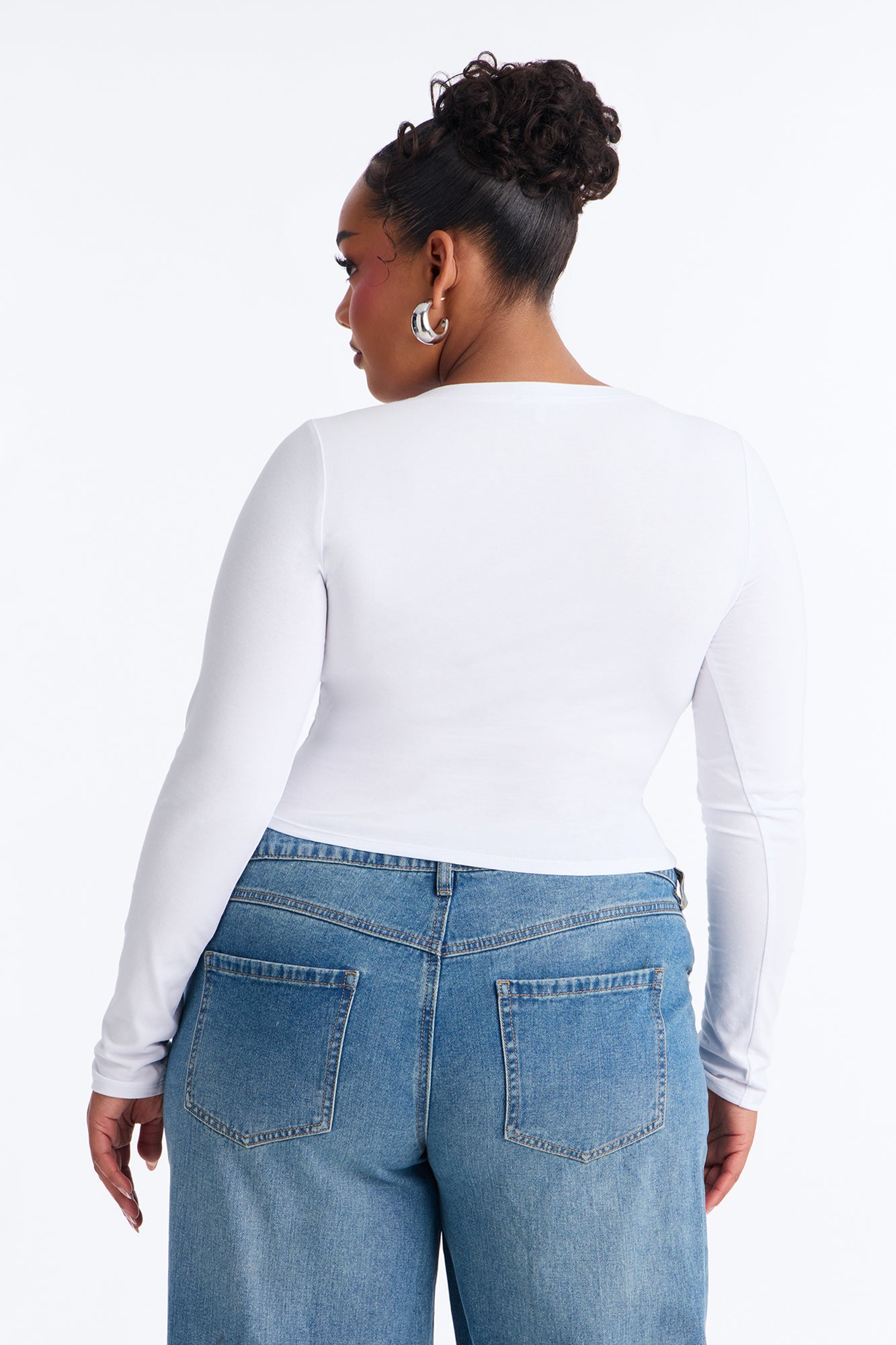 Diana Long Sleeve Scoop Neck Baby Tee - White