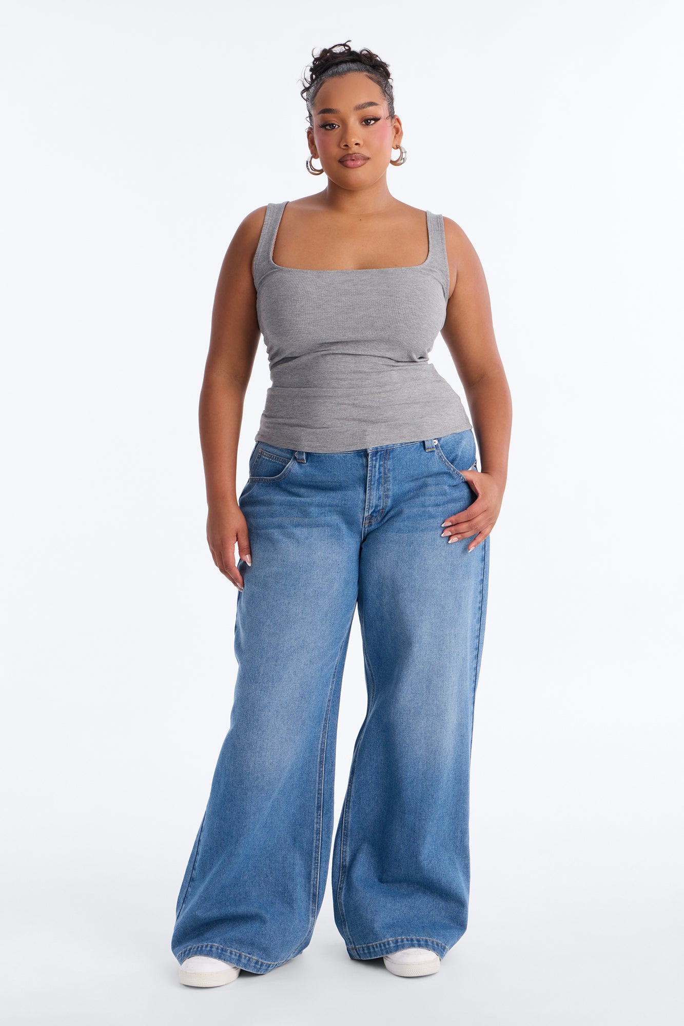 Madison Basic Square Neck Tank Top - Dark Grey