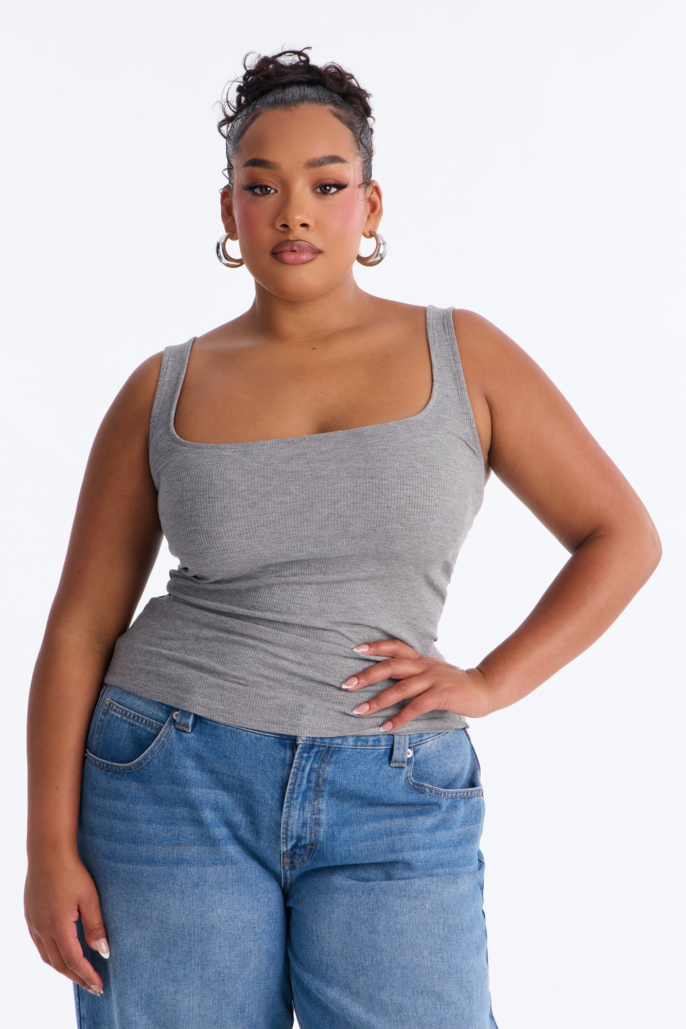 Madison Basic Square Neck Tank Top - Dark Grey