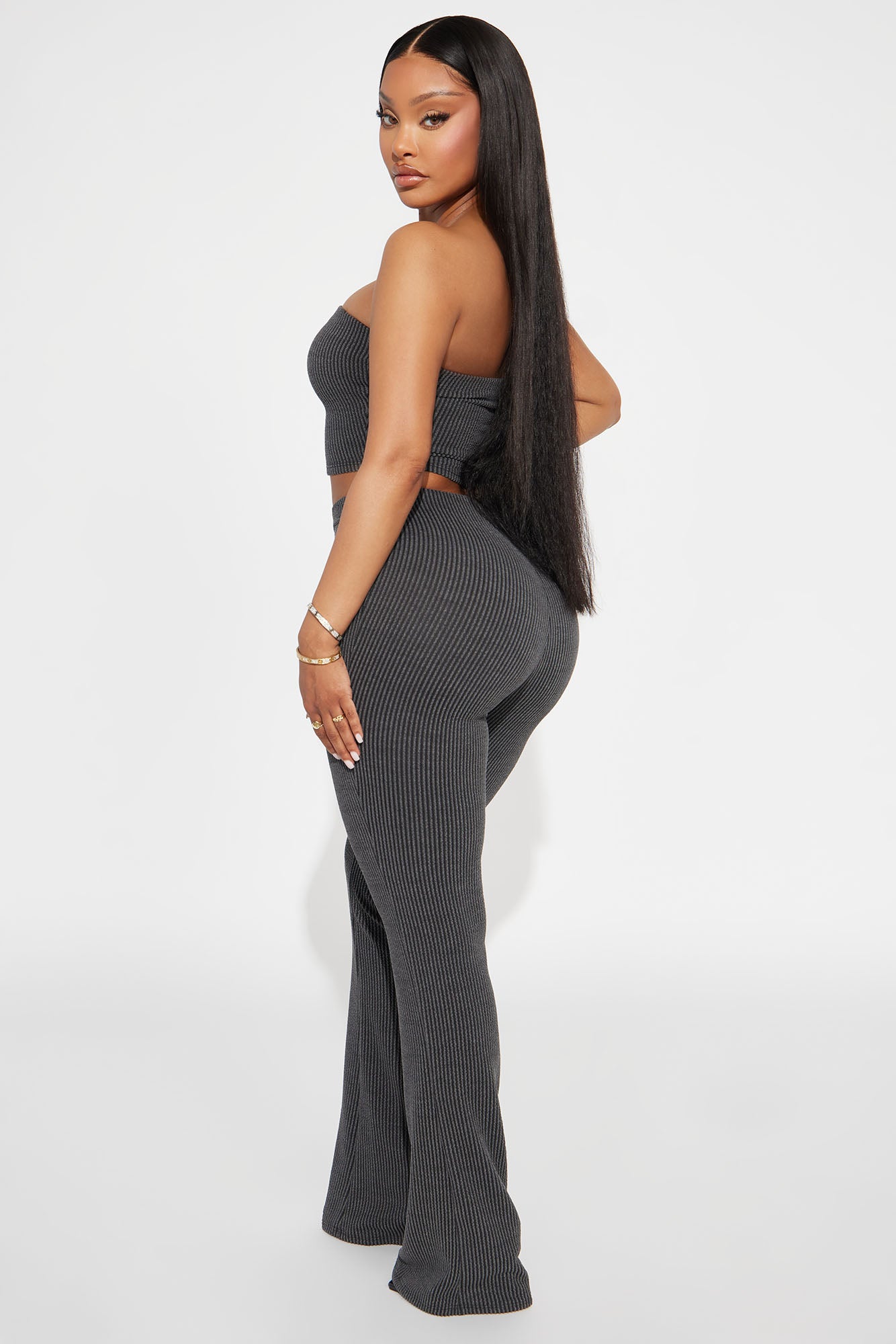 Reya Ribbed Pant Set - Charcoal