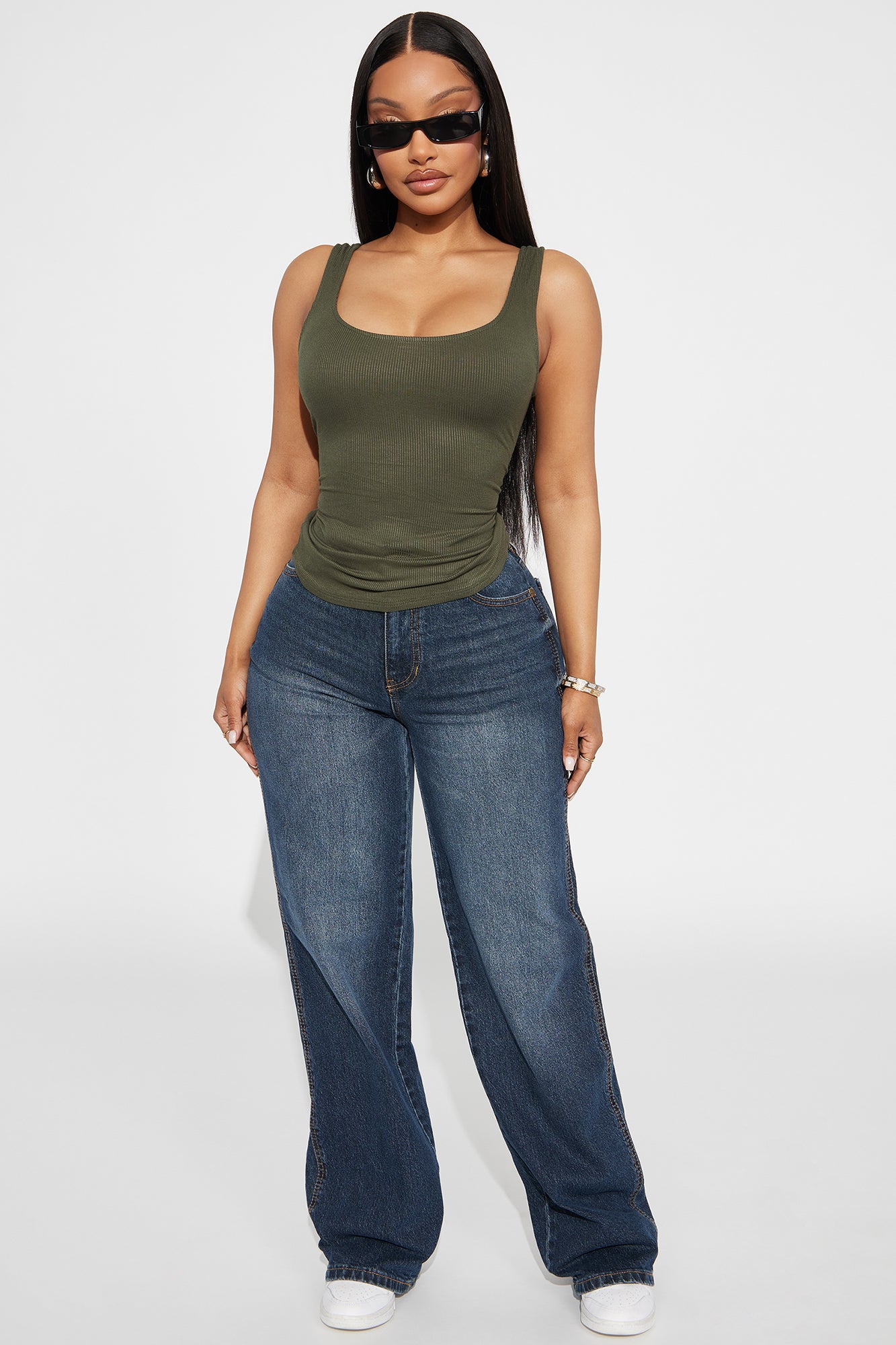 Madison Basic Square Neck Tank Top - Olive
