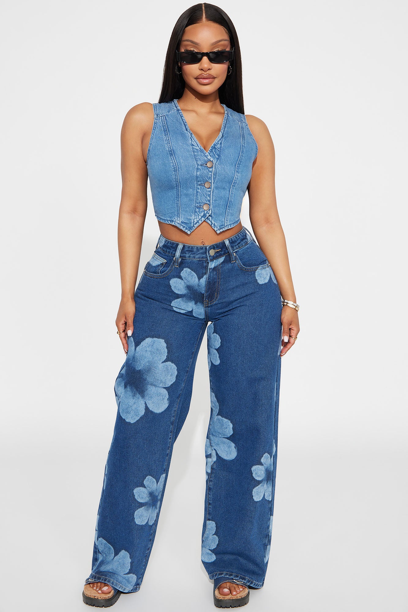 Born To Bloom Baggy Denim Jeans - Dark Wash