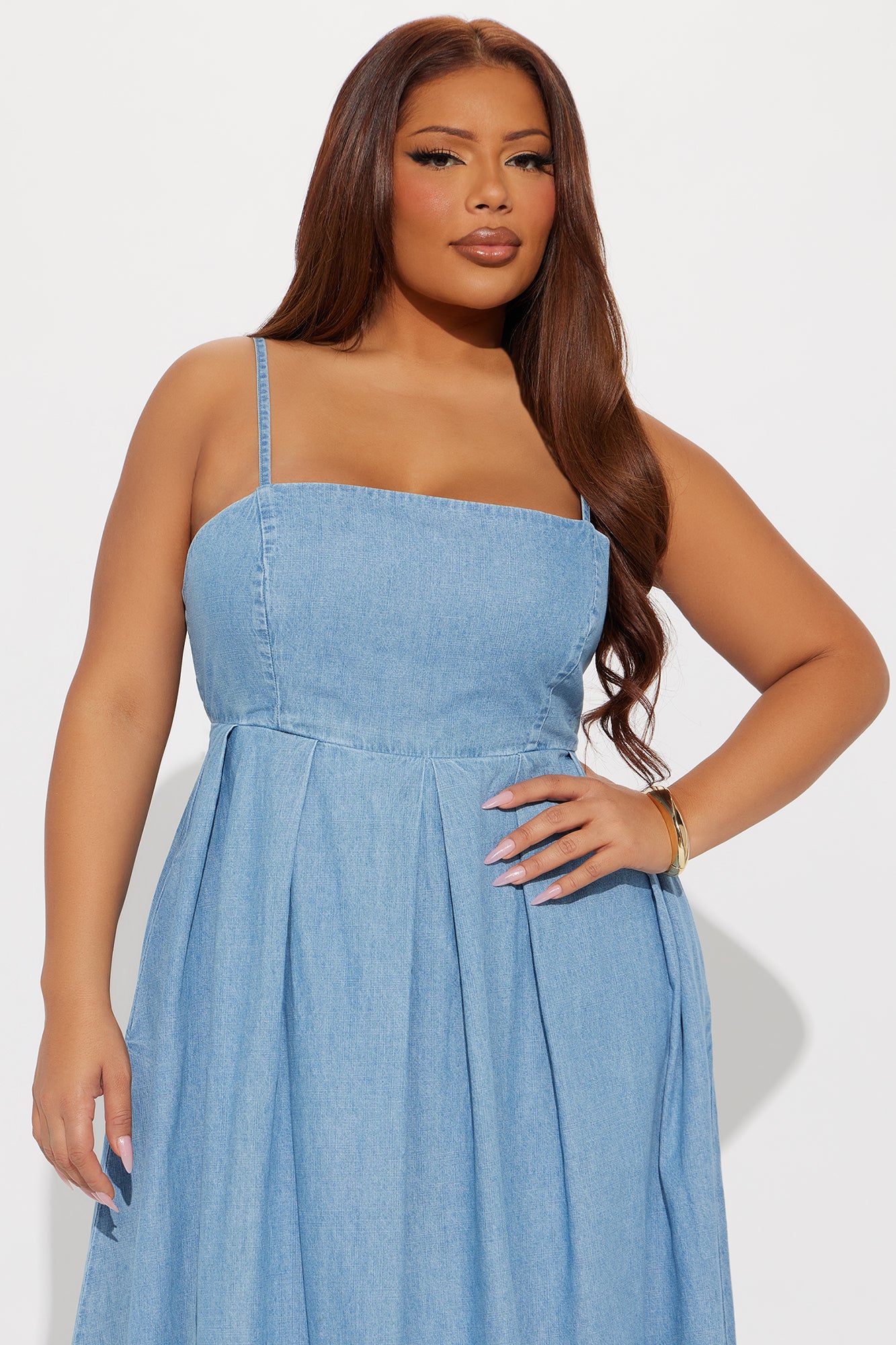 Hallie Denim A Line Maxi Dress - Medium Wash