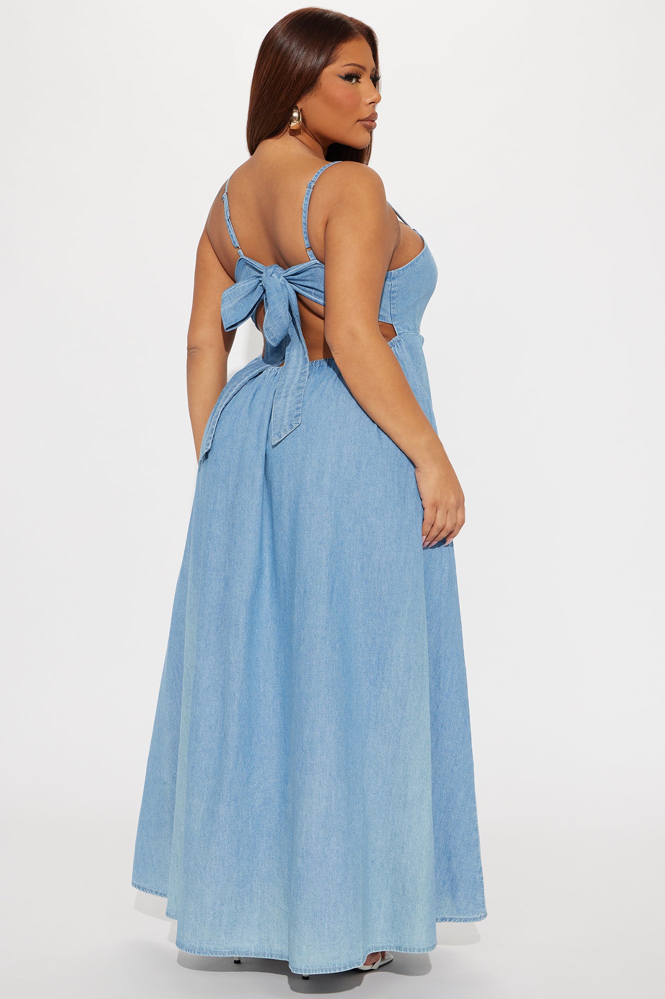 Hallie Denim A Line Maxi Dress - Medium Wash