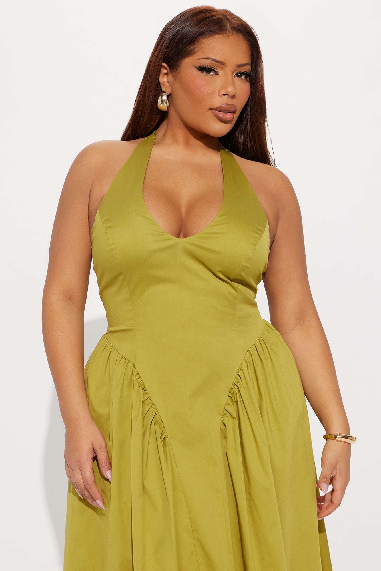 Mara Corset Halter Midi Dress - Chartreuse