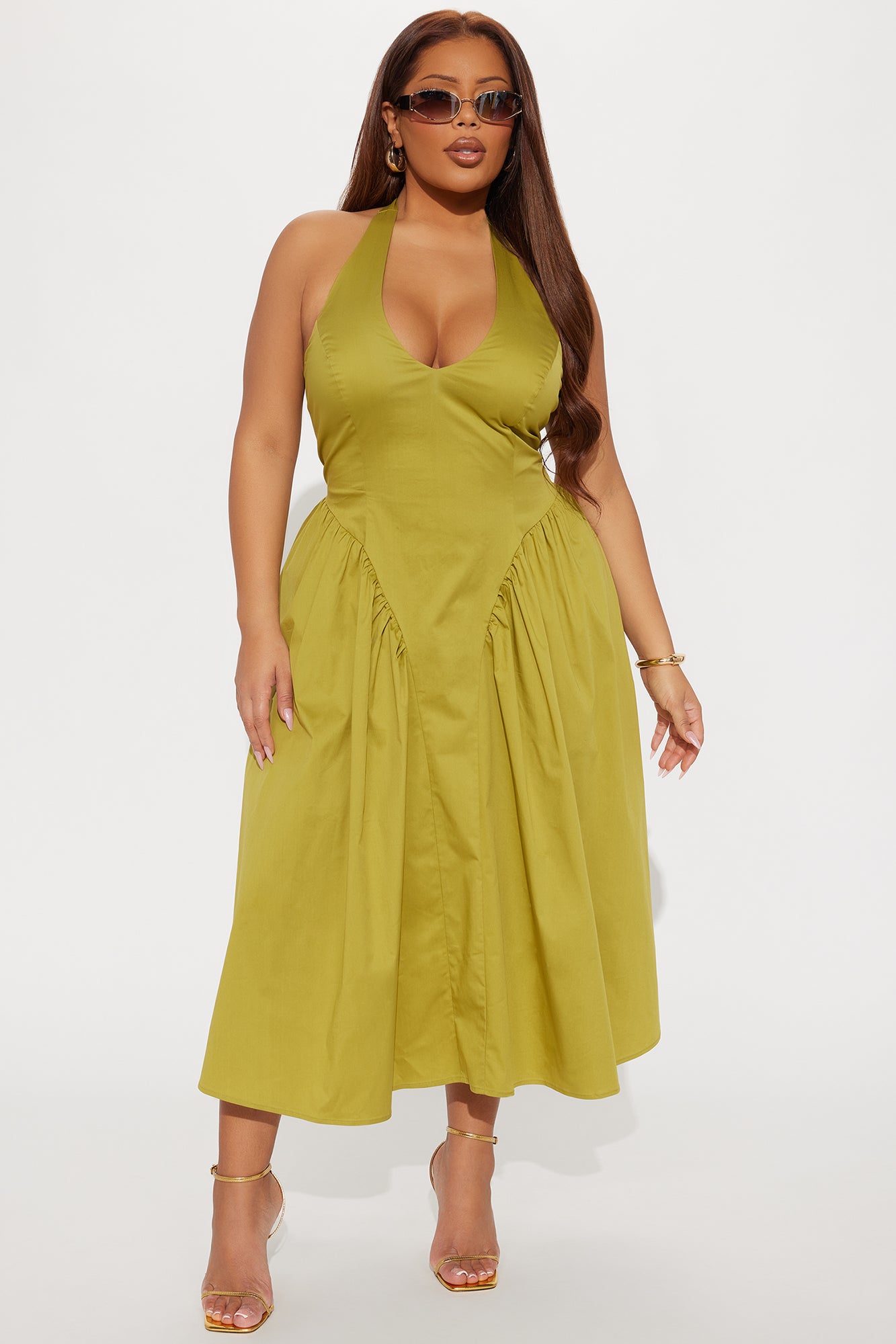 Mara Corset Halter Midi Dress - Chartreuse
