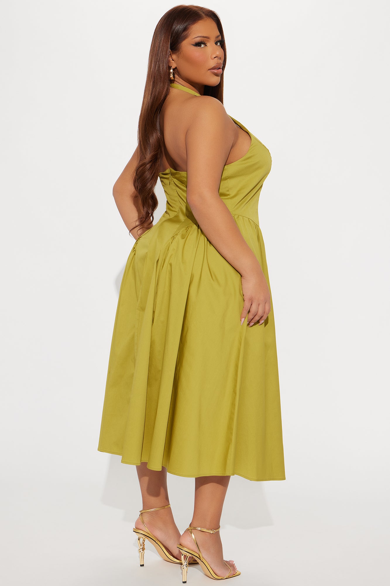 Mara Corset Halter Midi Dress - Chartreuse