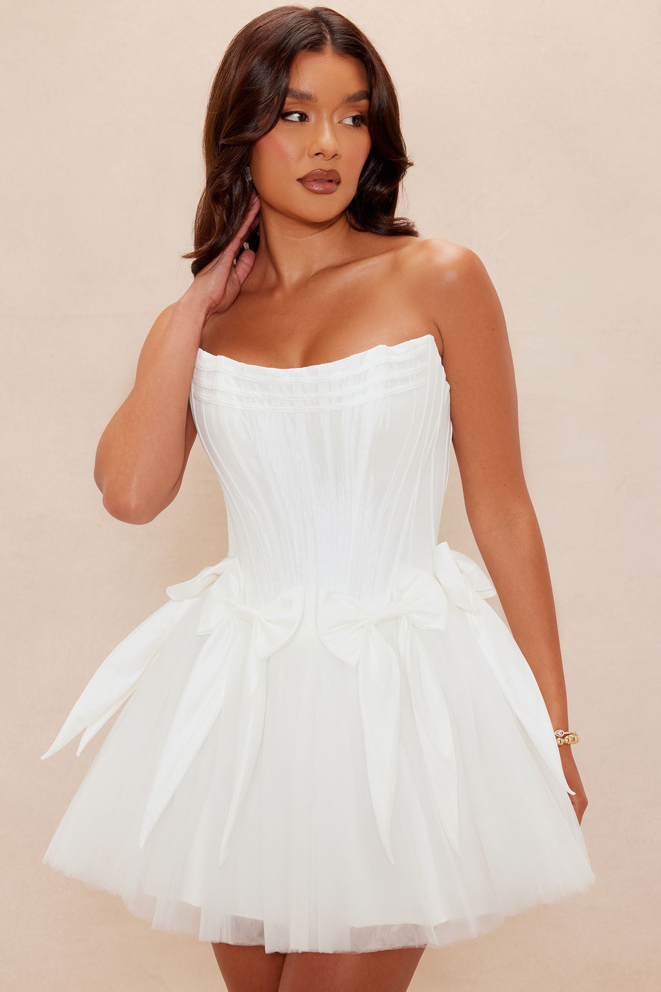 Brielle Bow Satin Mini Dress - White