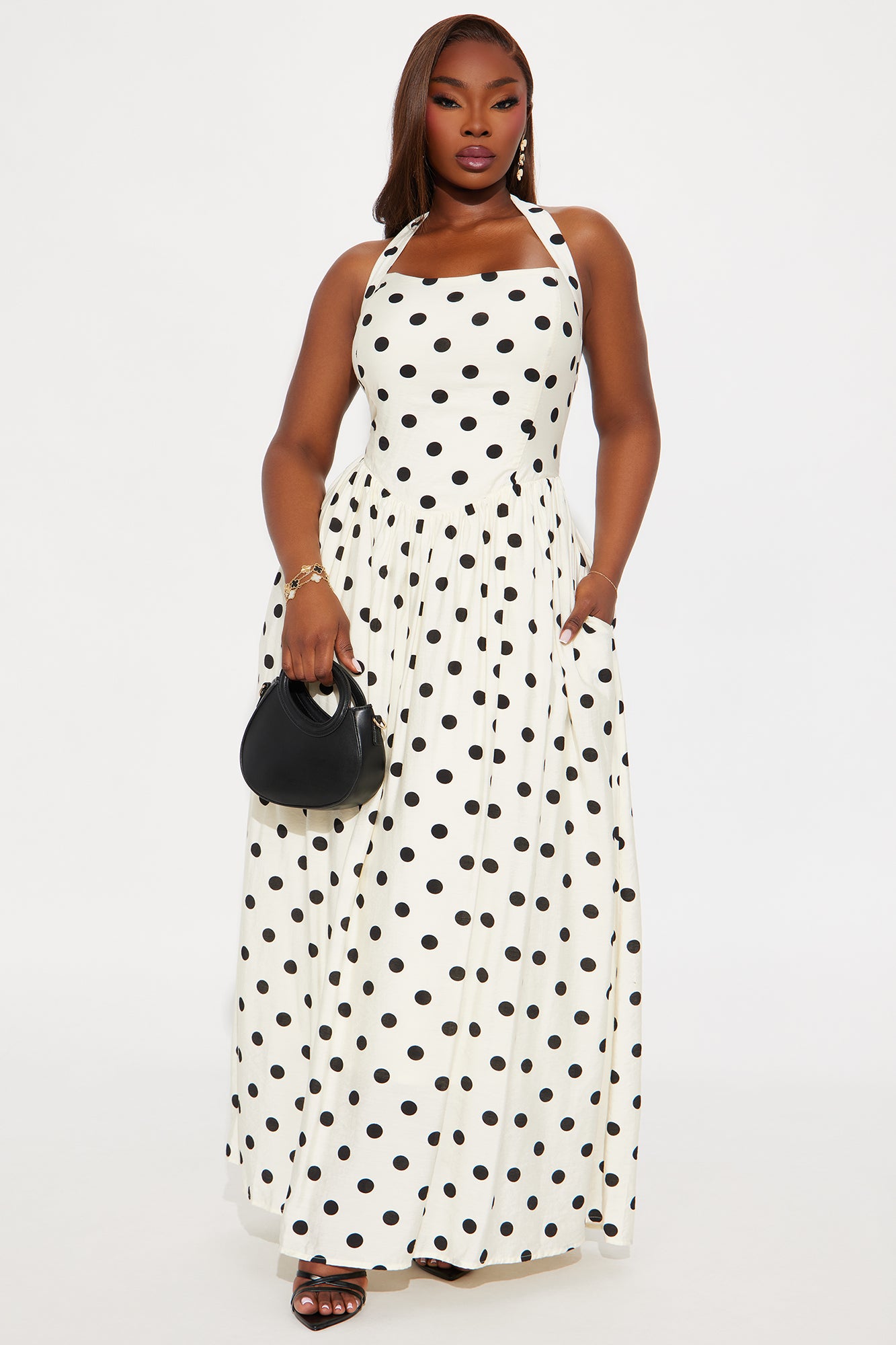 Clara Polka Dot Maxi Dress - Cream/combo