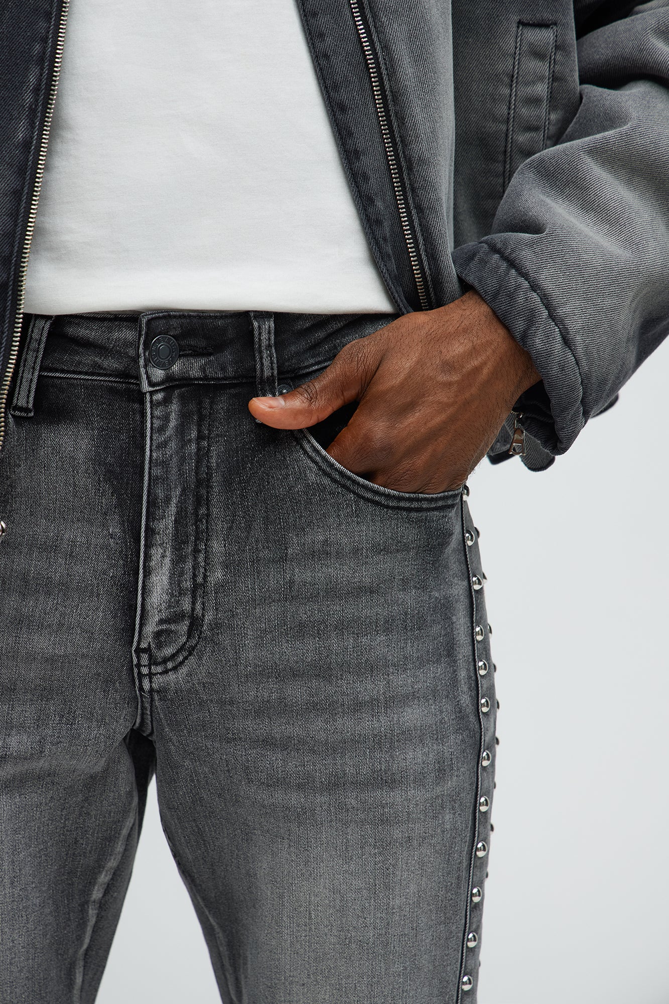 Stacked Slim Flare Stud On The Side Jeans - Black Wash