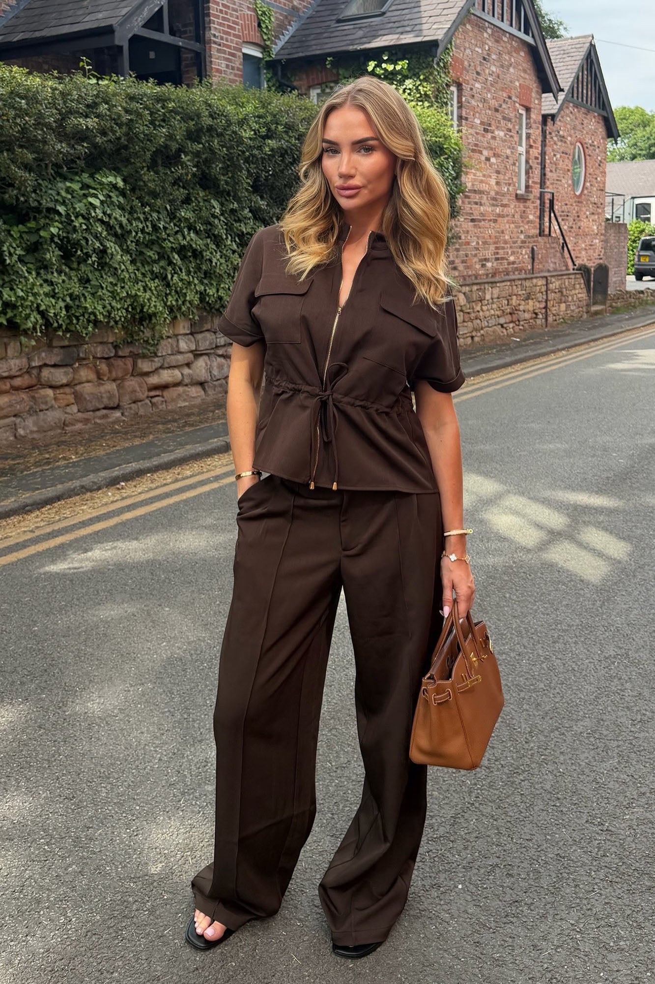 Niveah Wide Leg Pant Set - Brown