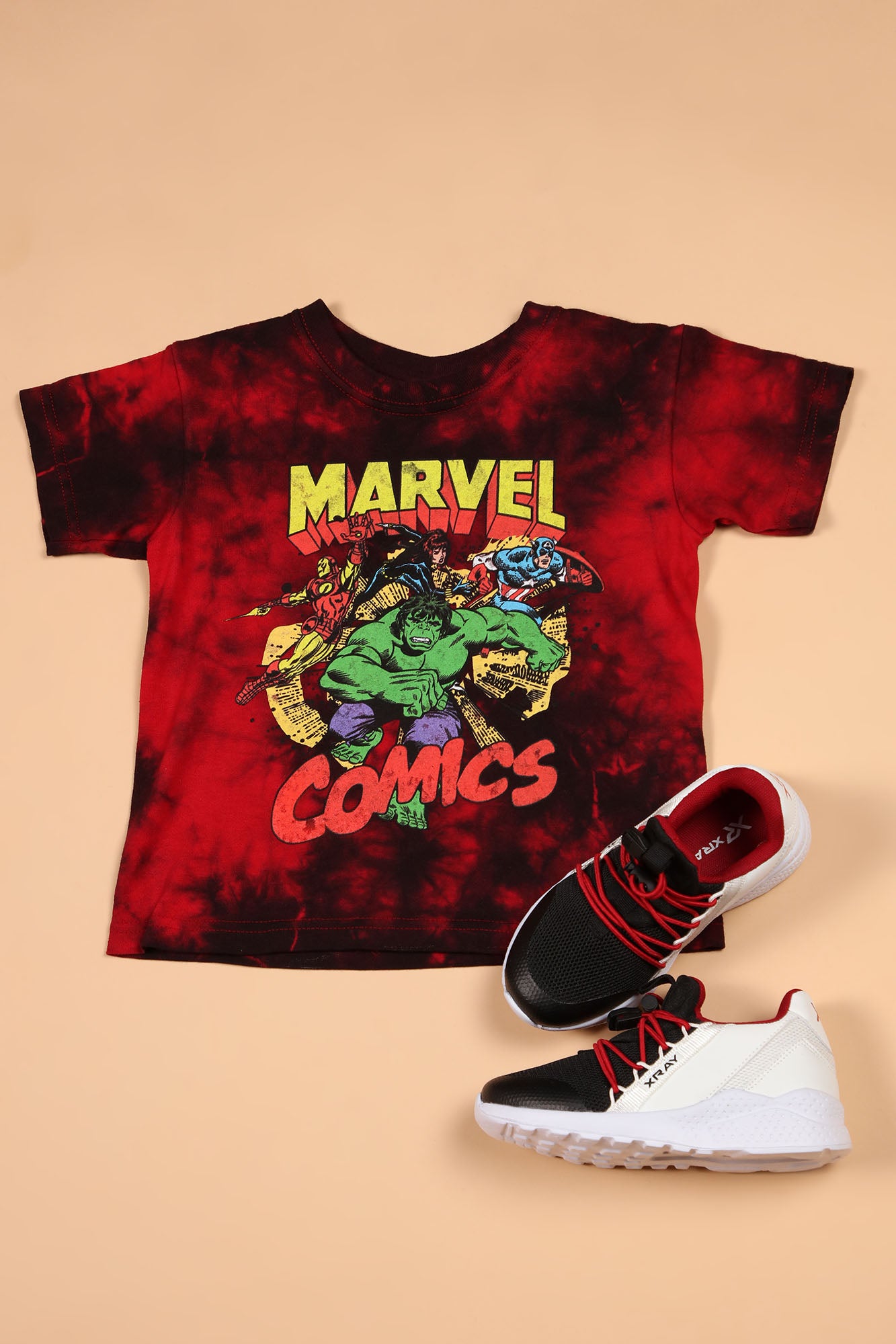 Mini Marvel Comics Tie Dye Tee - Red/combo