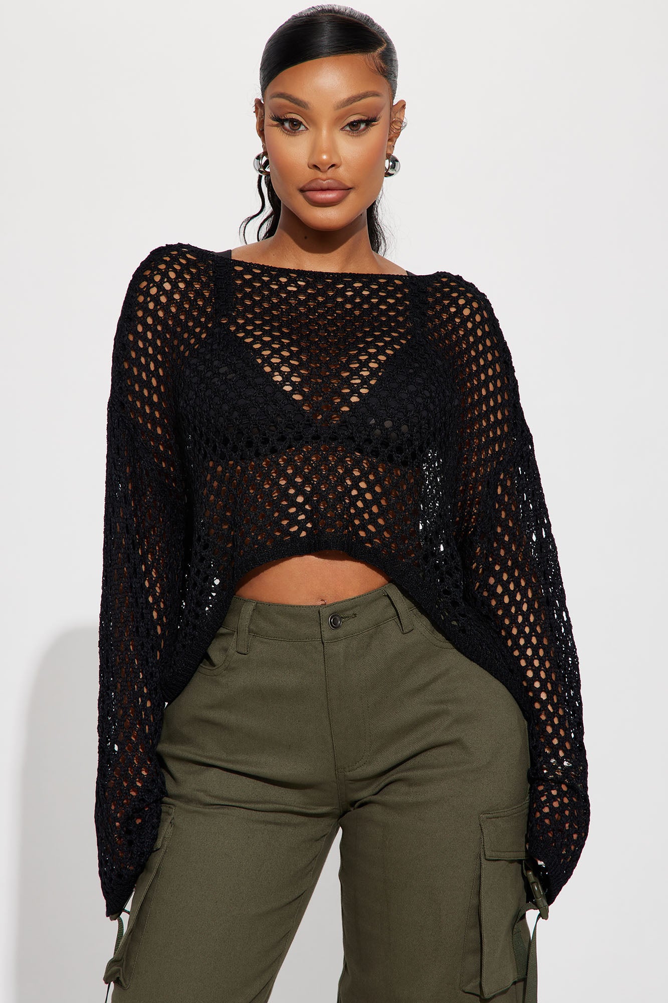 Sun Spirit Crochet Sweater - Black