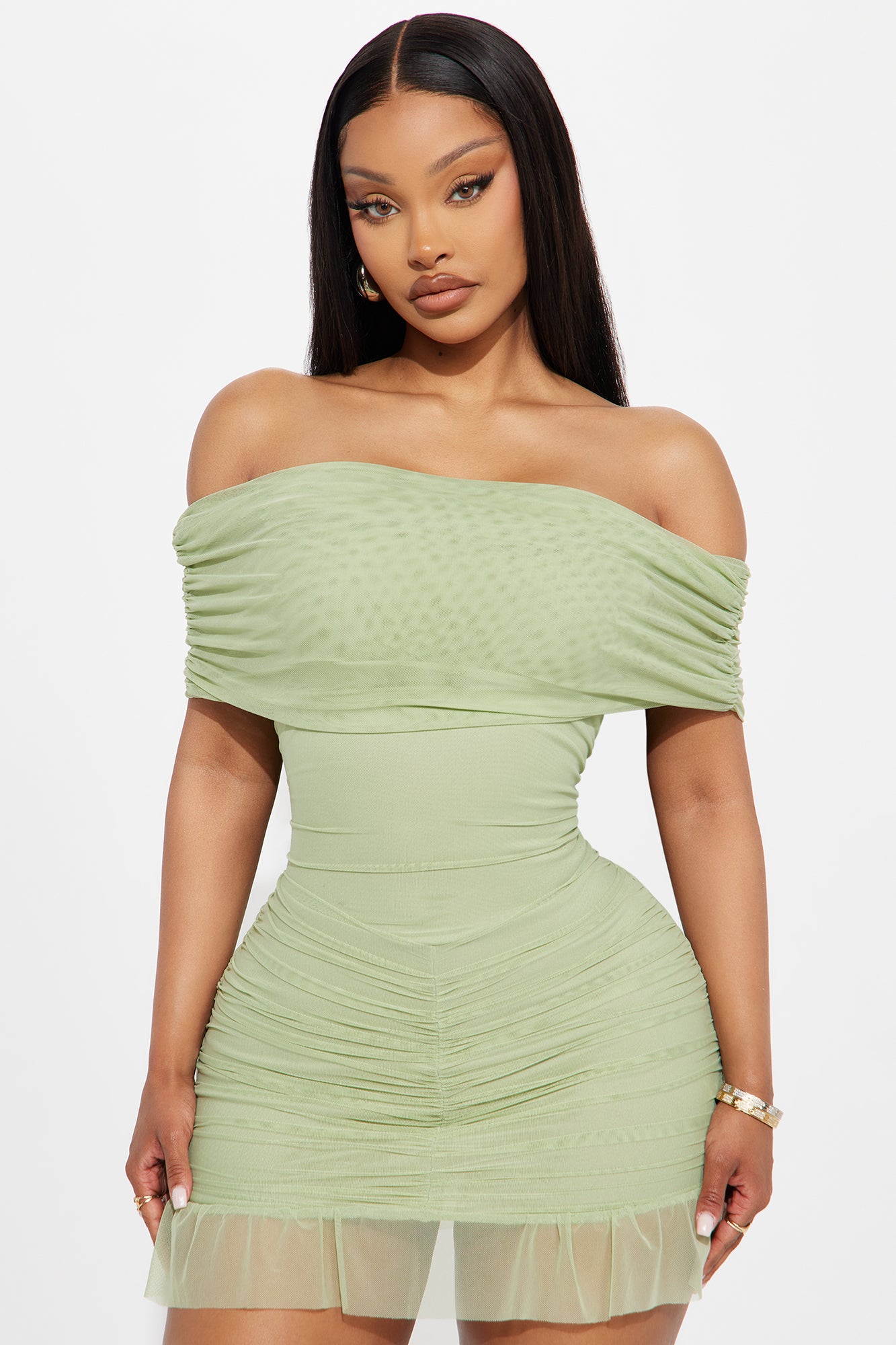 Lovely Day Mesh Mini Dress - Sage