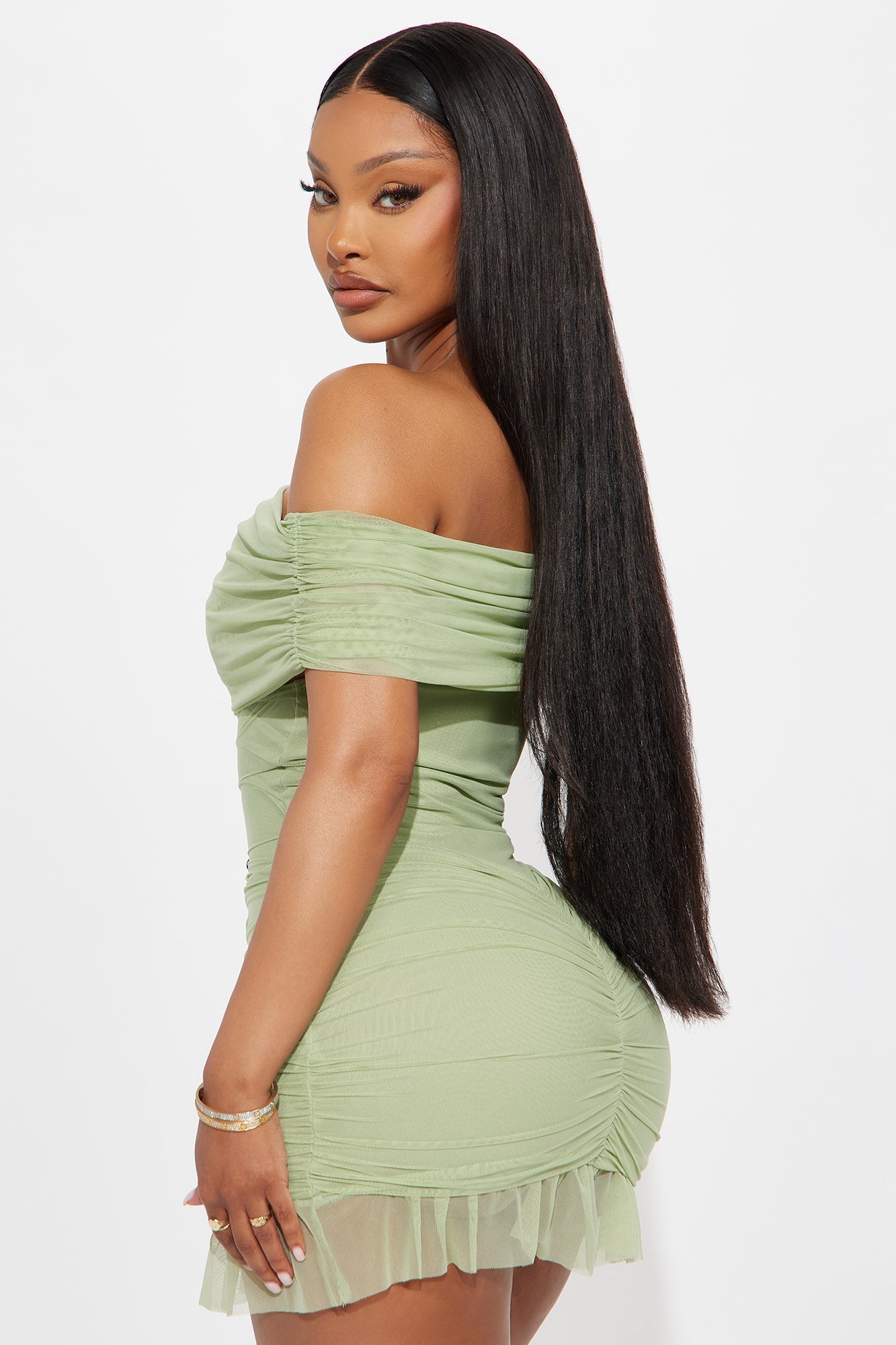 Lovely Day Mesh Mini Dress - Sage