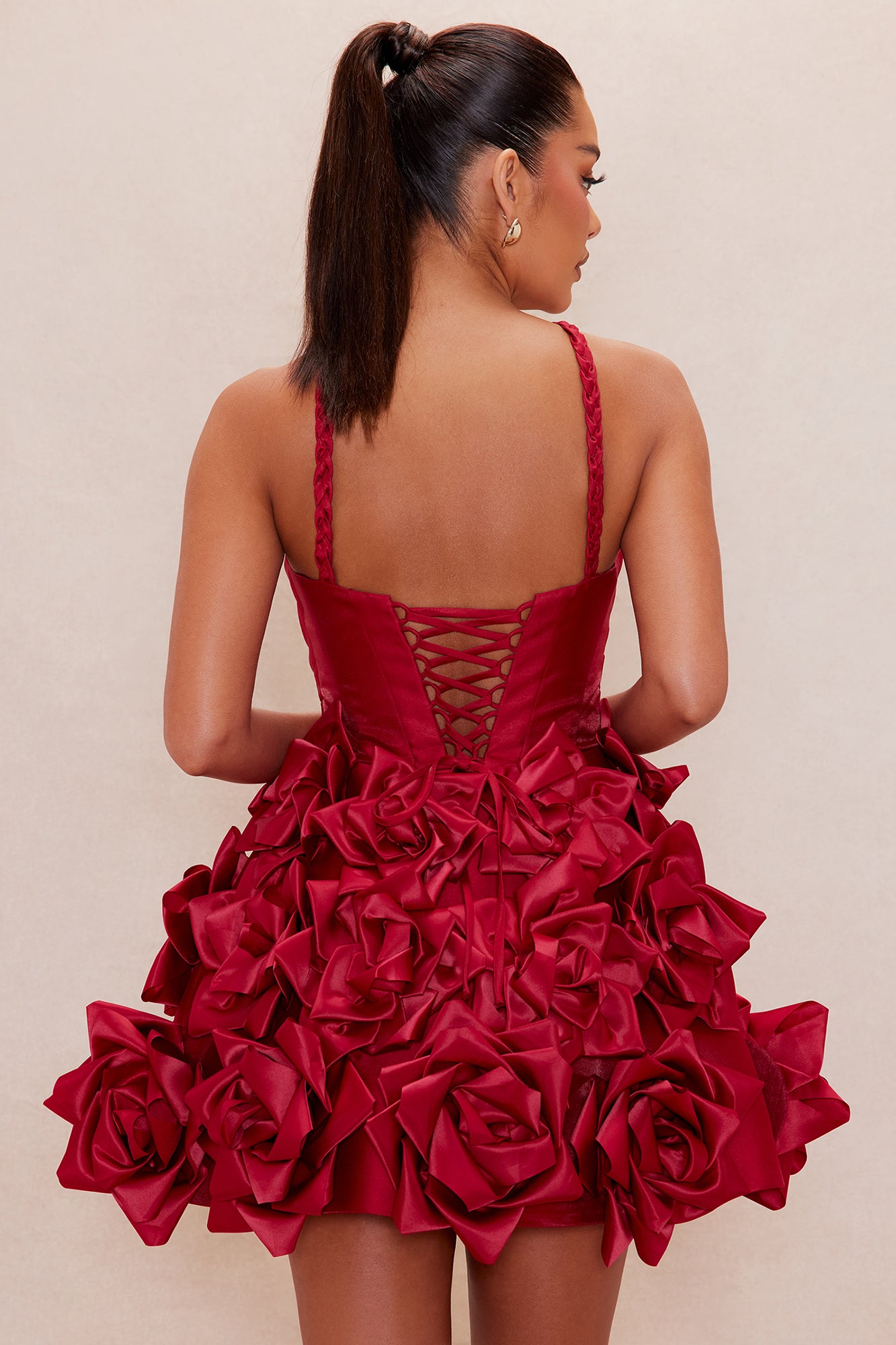 Jasmina Floral Satin Mini Dress - Red