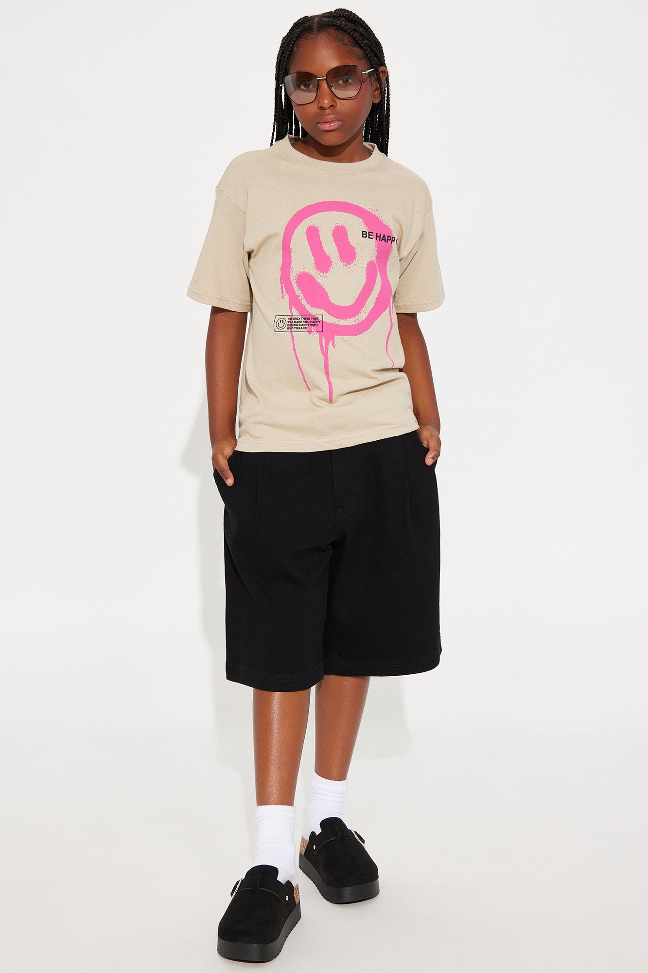 Mini Be Nice Smiley Face Tee - Nude