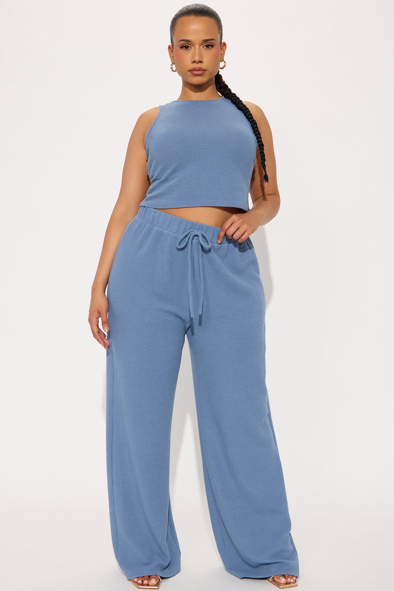 Alana Textured Wide Leg Pant Set - Denim