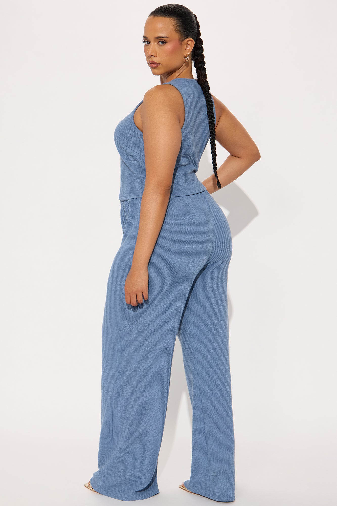 Alana Textured Wide Leg Pant Set - Denim