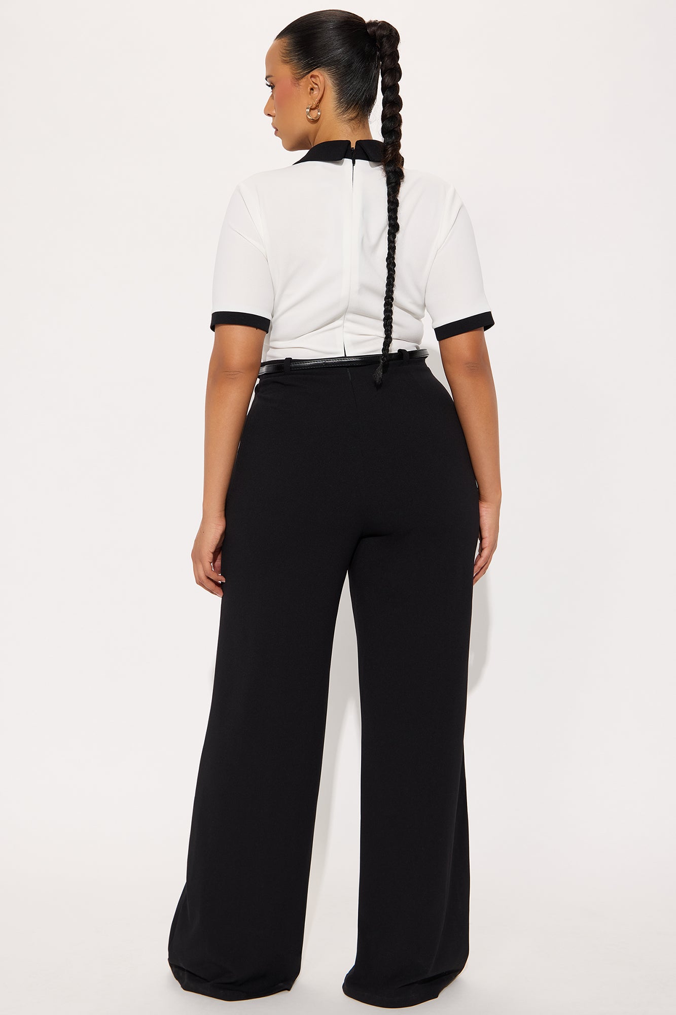 Angelique Belted Wide Leg Jumpsuit - White/Black