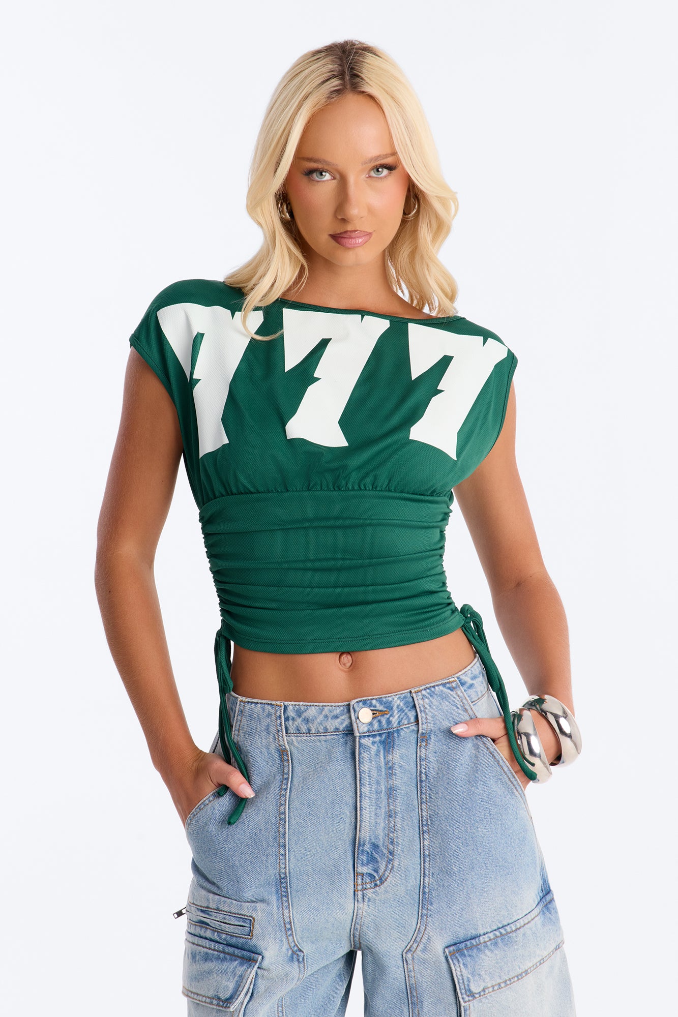 Angel Number 777 Off Shoulder Top - Hunter