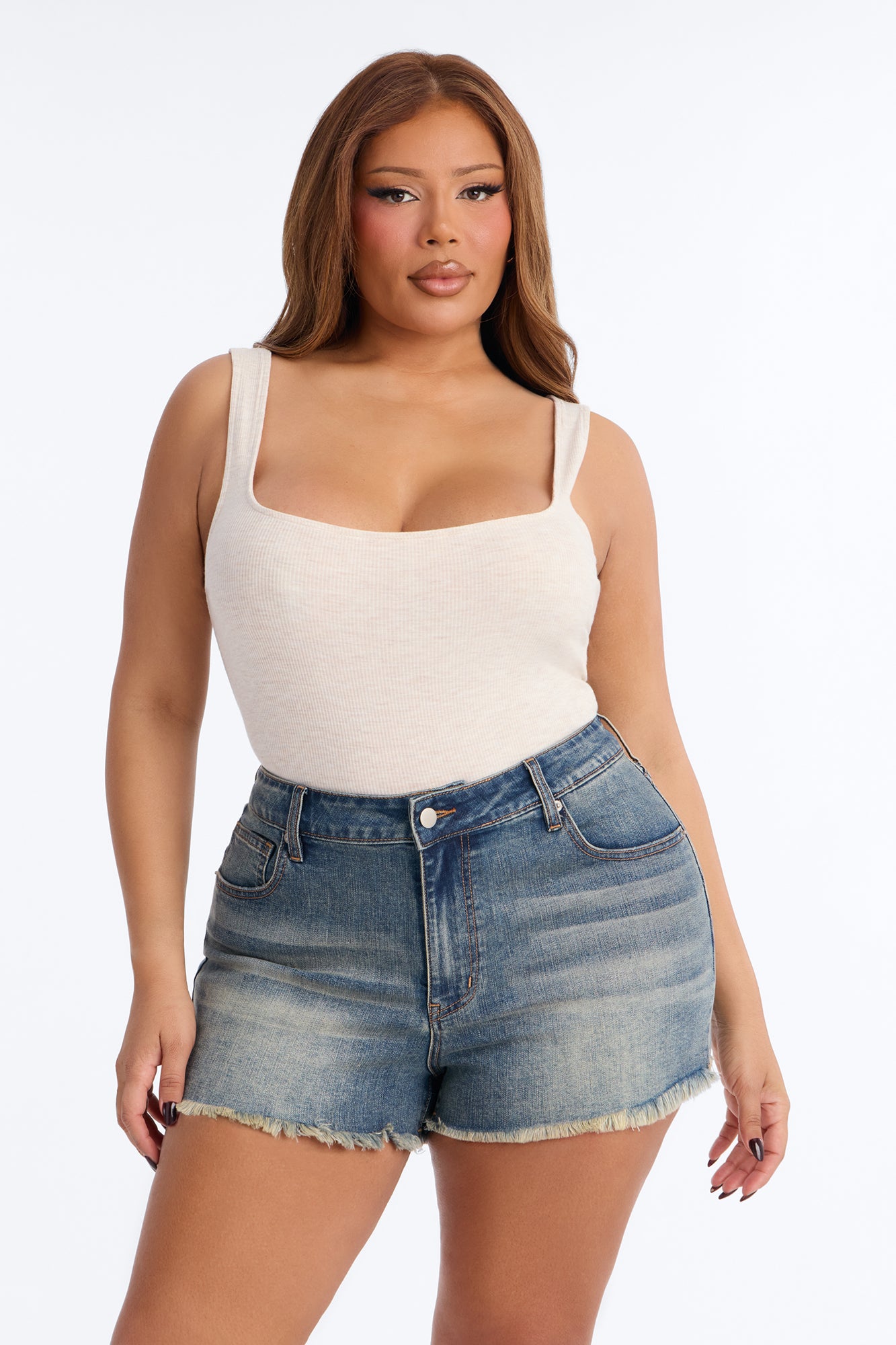 Madison Basic Square Neck Tank Top - Oatmeal