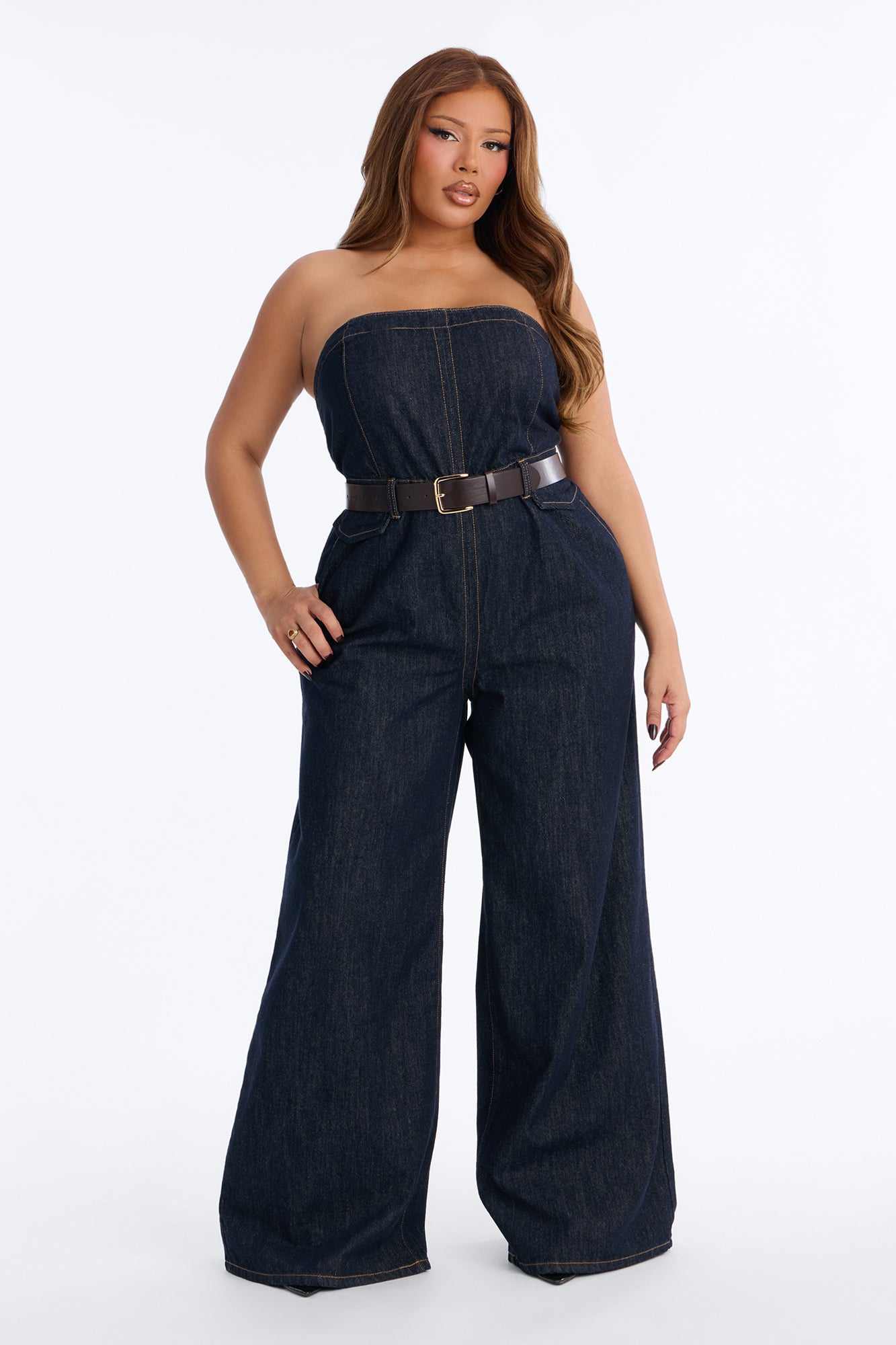 Frankie Denim Belted Jumpsuit - Dark Wash