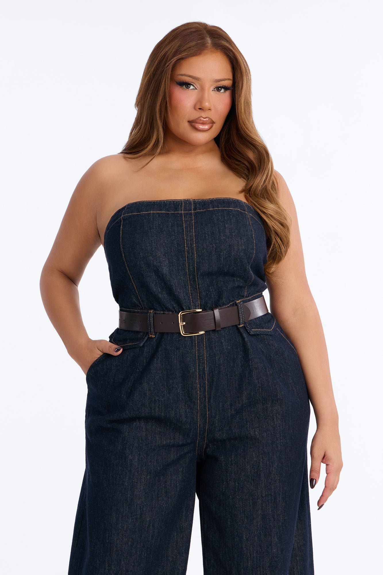 Frankie Denim Belted Jumpsuit - Dark Wash