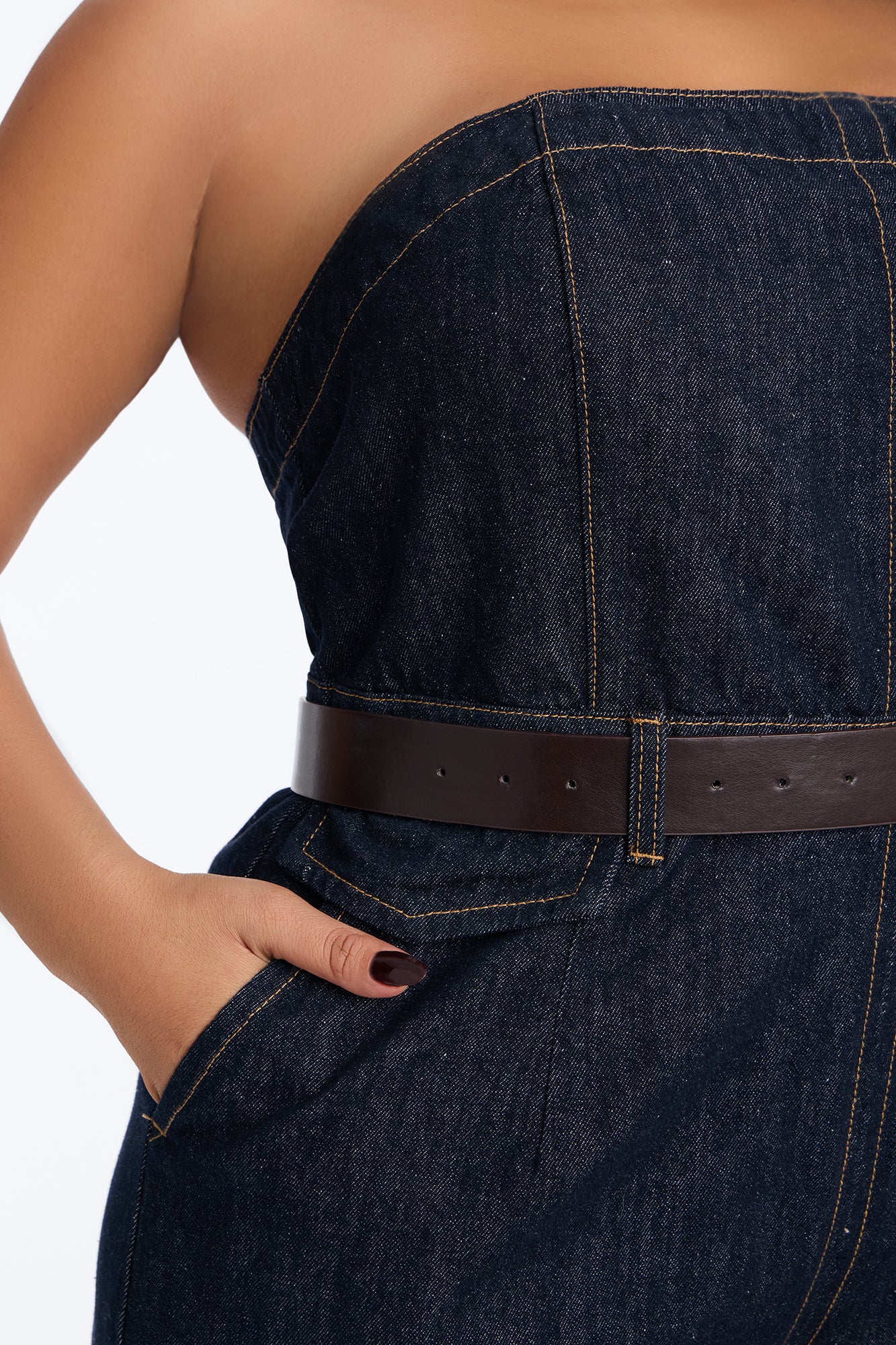 Frankie Denim Belted Jumpsuit - Dark Wash