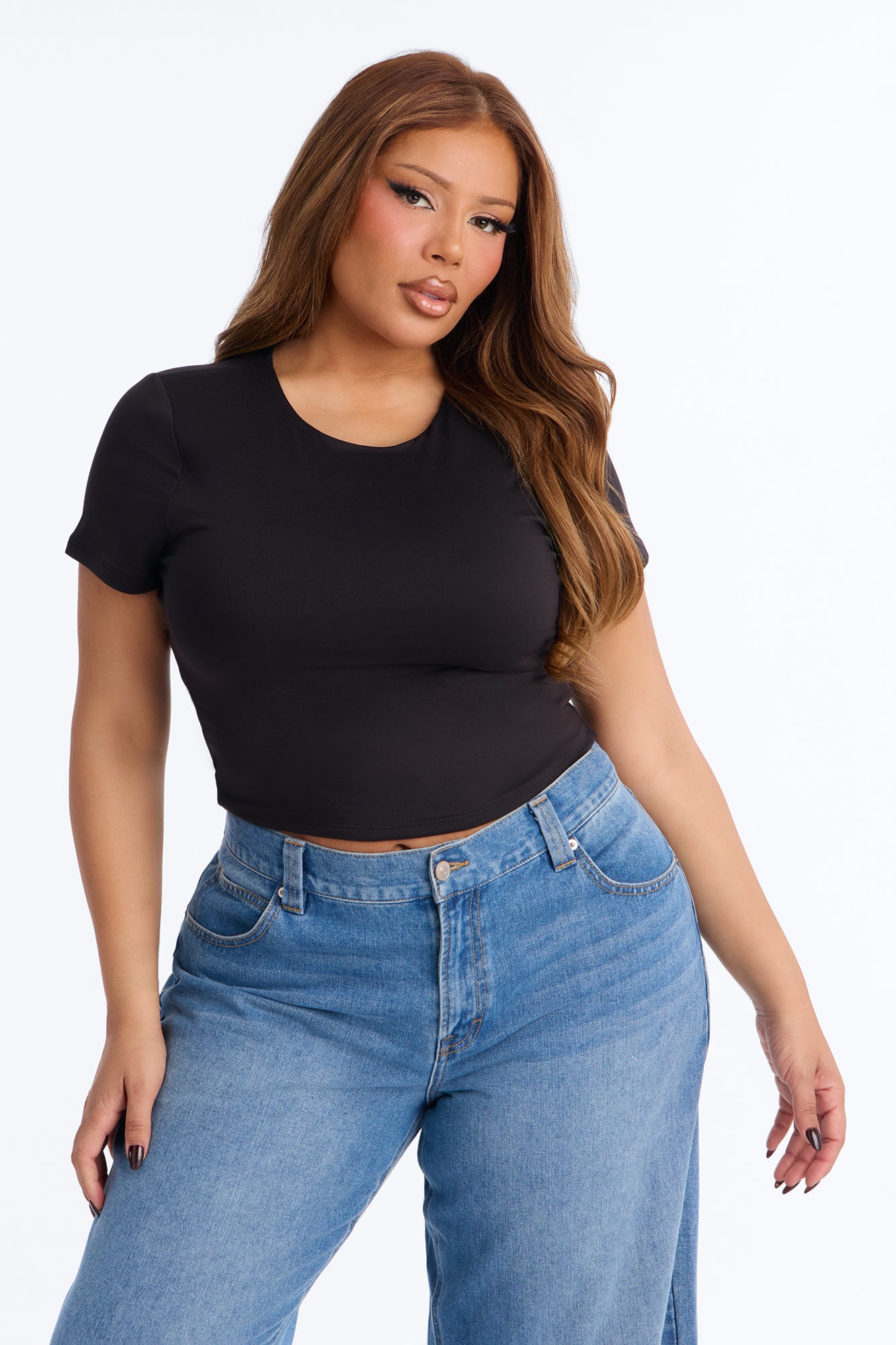 Jaslynn Double Lined Cropped Baby Tee - Black